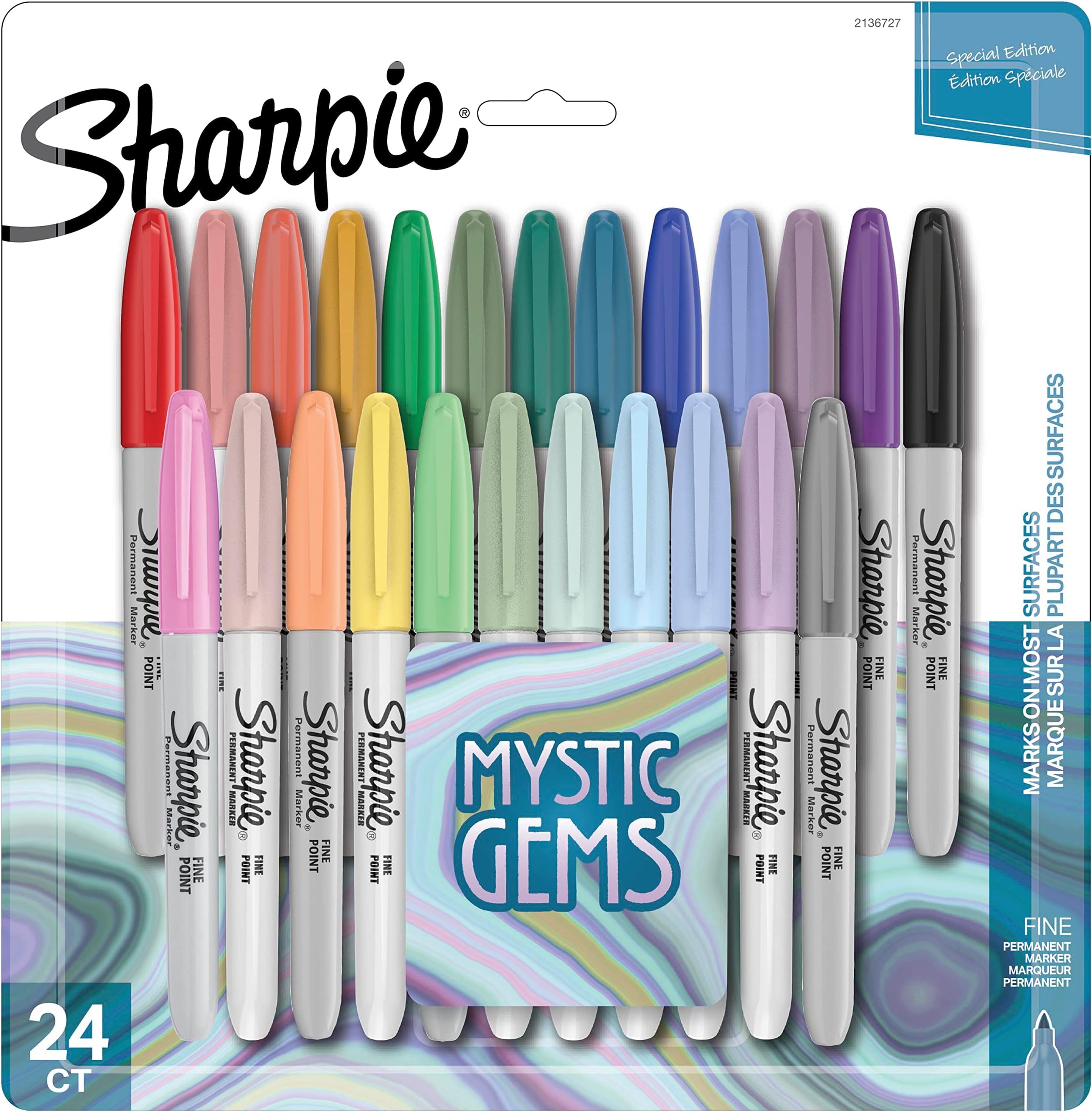 Sharpie Permanent Markers Fine Point Featuring Mystic Gem Color Markers Assorted 24 Count (Pack of 6)