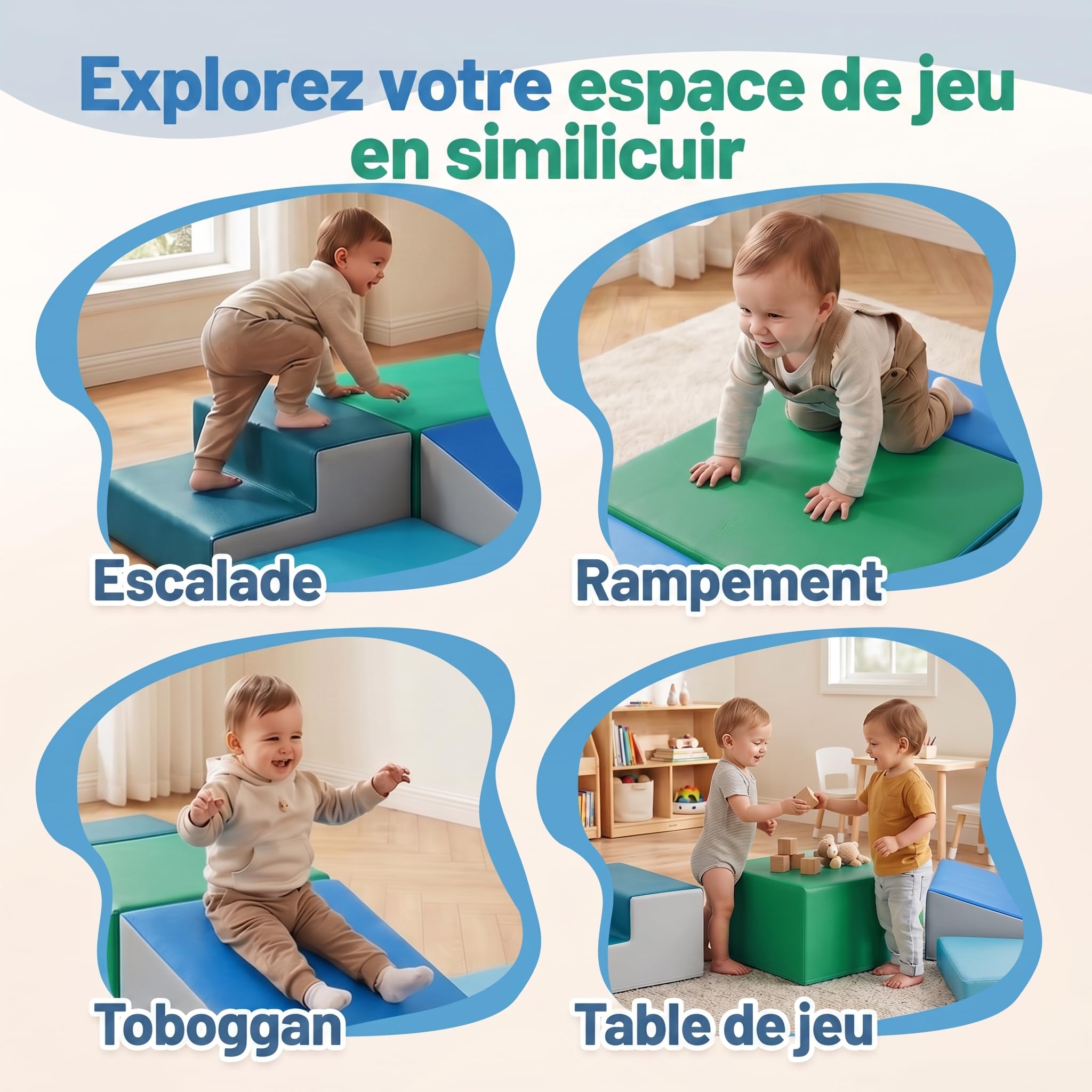 Wilwolfer Parcours Motricité Bébé 6 Pièces: Module Motricité Enfant Cuir PU Blocs Mousse Éducatifs - Jouets Descalade Bébé Structure d'escalade Antidérapante Ensemble d'échelle Double