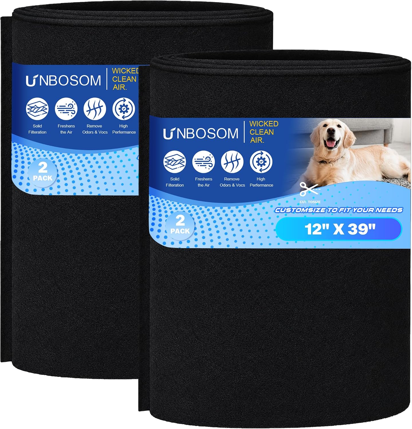 2 Pack Cut to Fit Activated Carbon Filter Sheet 12" x 39", Activated Carbon Air Filter for Air Purifiers Window AC Air Vent And More, Charcoal Filters Freshens the Air