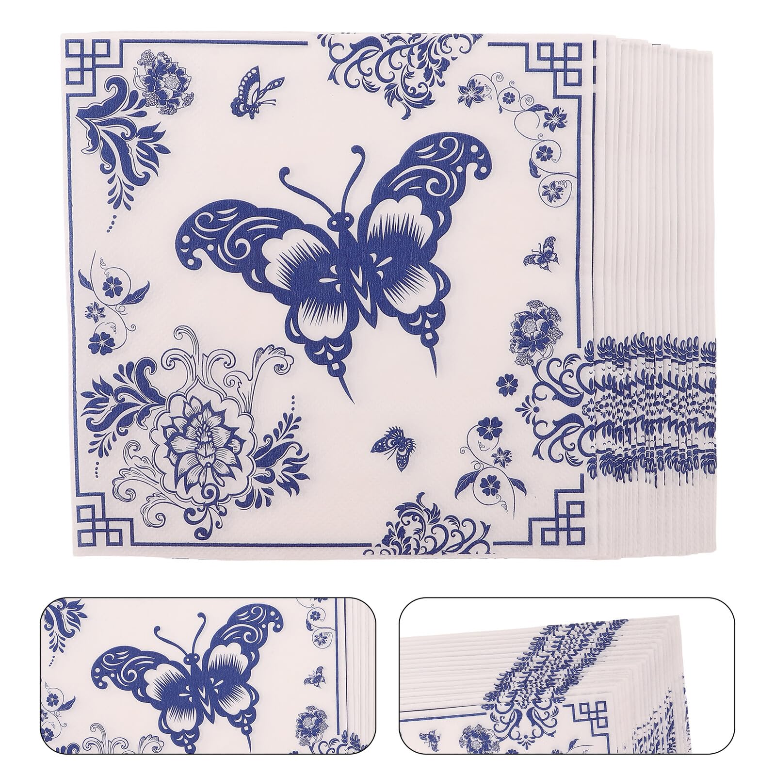 Servilletas de Papel Desechables Chinoiserie Azul para Fiestas y Banquetes, 5 Paquetes de 100 Unidades, Toallas de Mesa Absorbentes para Bodas, Despedidas de Soltera y