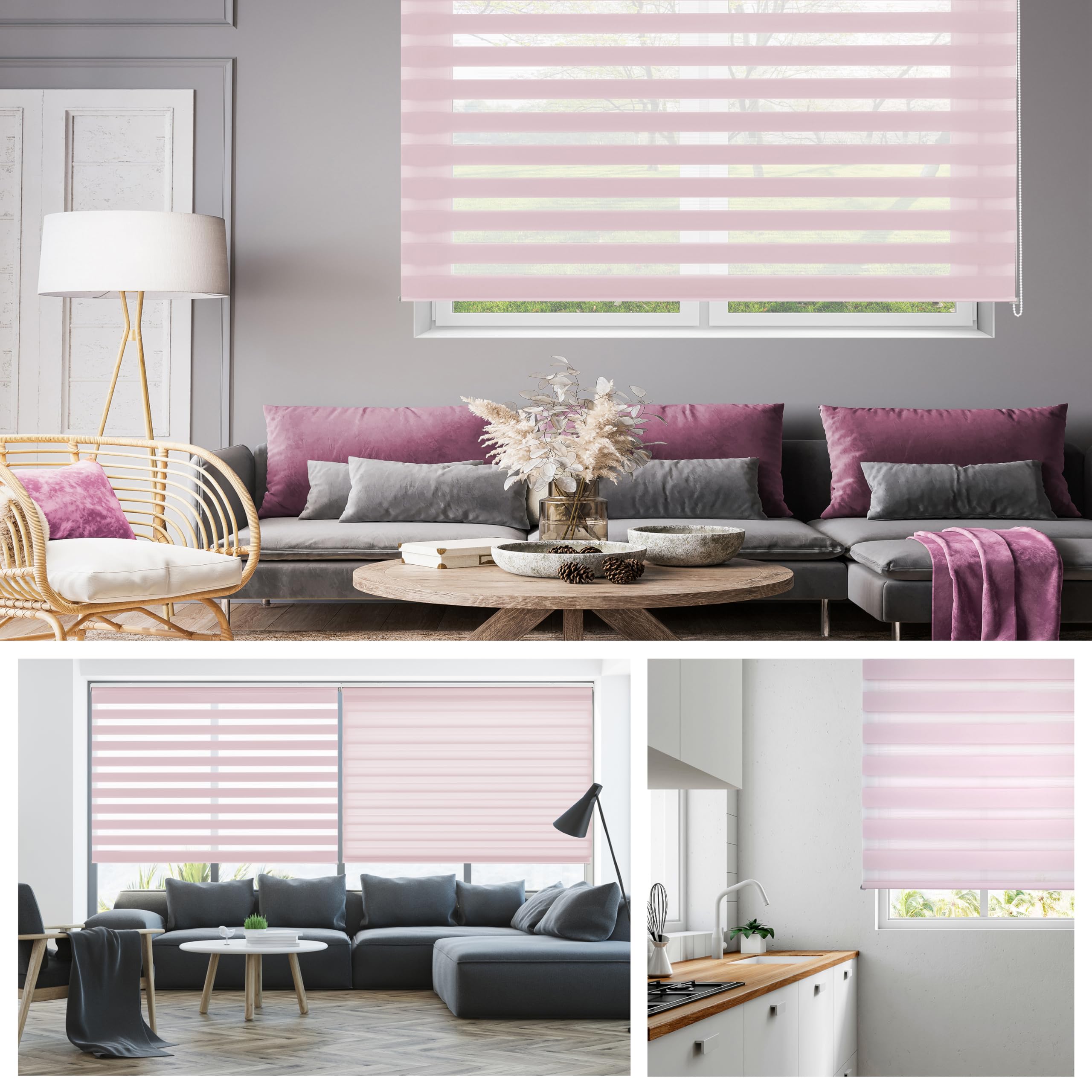 Blindecor Lira doppelrollo - duo rollo tag und nacht Rosa - 180 x 250 cm (Breite x Länge) – Bild 5