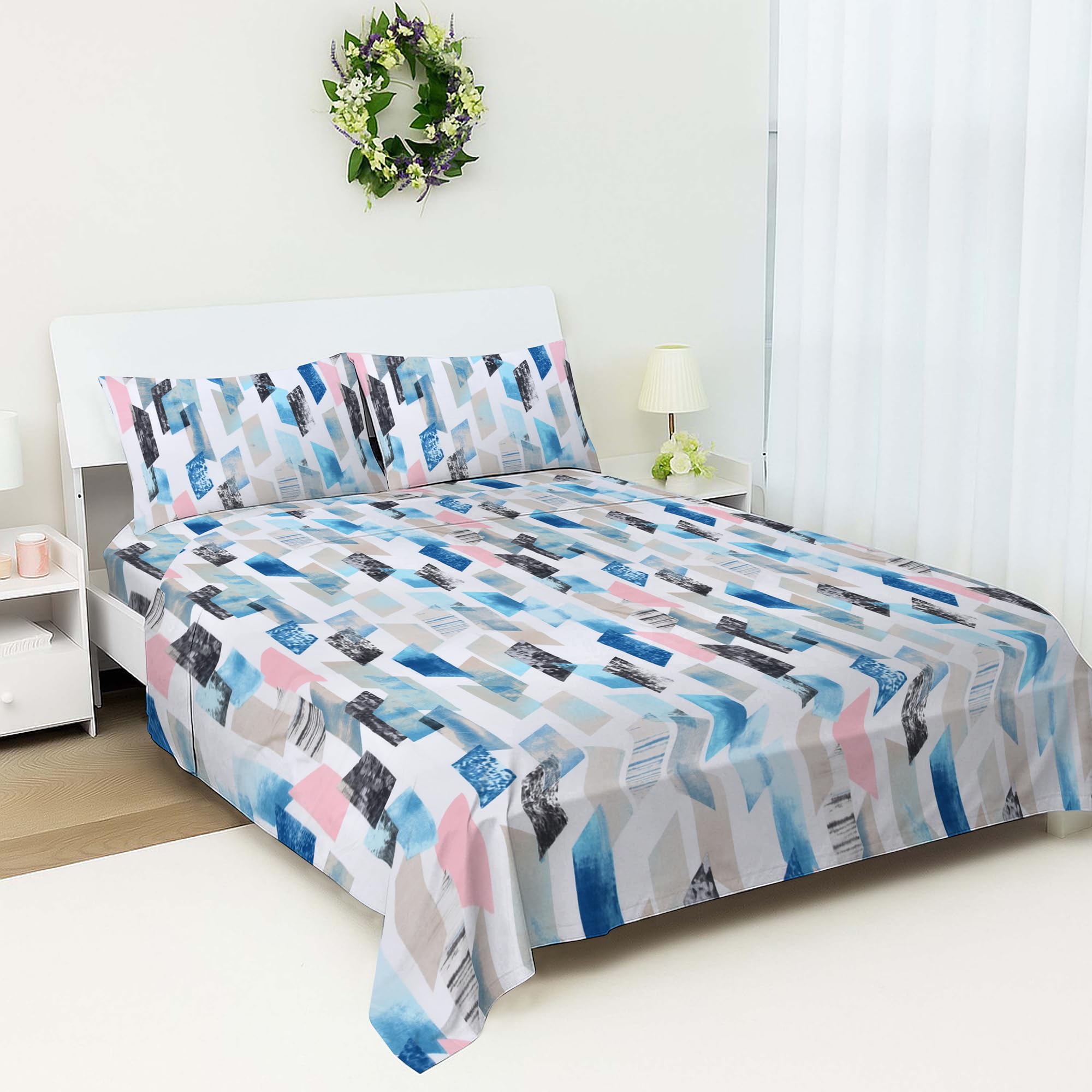 Bloombedding Printed Single Flat Sheet Bed Set | Cozy Single Flat Sheet with Pillowcase | Strong, Lightweight & Easy Care Bedding