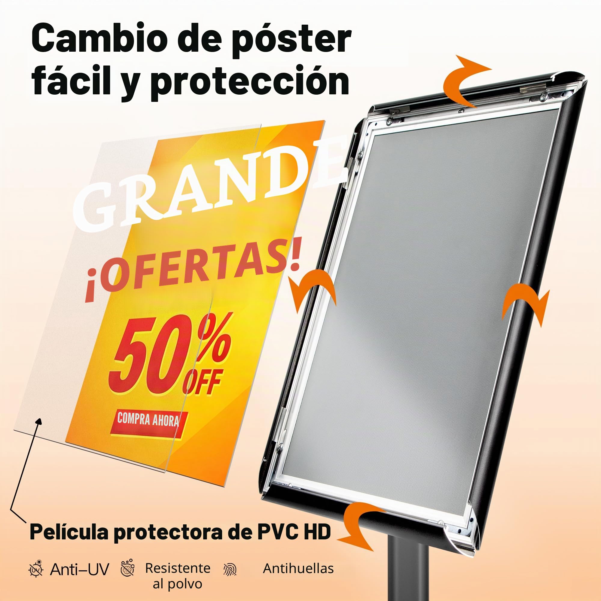 A3 Cartel de pie, ajustable Menú Aviso soporte de exhibición con base de hierro fundido de alta resistencia, publicidad, ventas, señalización Snap Frame Display Stand, Negro