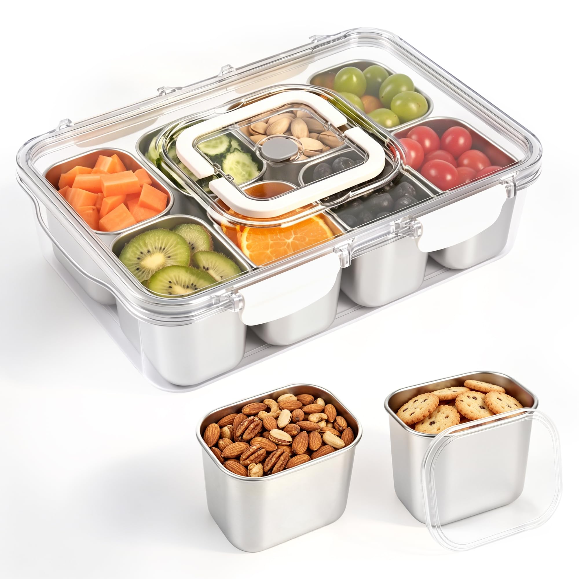 Boîte à Goûter à 8 Compartiments avec Poignées et Couvercles Indépendants | Aurinovellia Boîte à Goûter Réutilisables, Lavables au Lave-Vaisselle, Adaptées aux Pique-Niques, Fêtes, Collations, Fruit