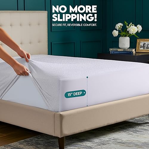 Miniatura 3 de Utopia Bedding Protector de colchón de doble cara con parte superior de rizo impermeable y paneles laterales tamaño individual XL, funda de colchón
