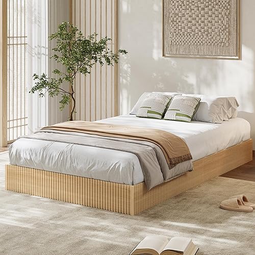 Miniatura 10 de Garvee Base de cama individual, plataforma de madera con diseño estriado, marco de cama de perfil bajo, base de cama minimalista sin ruido, fácil