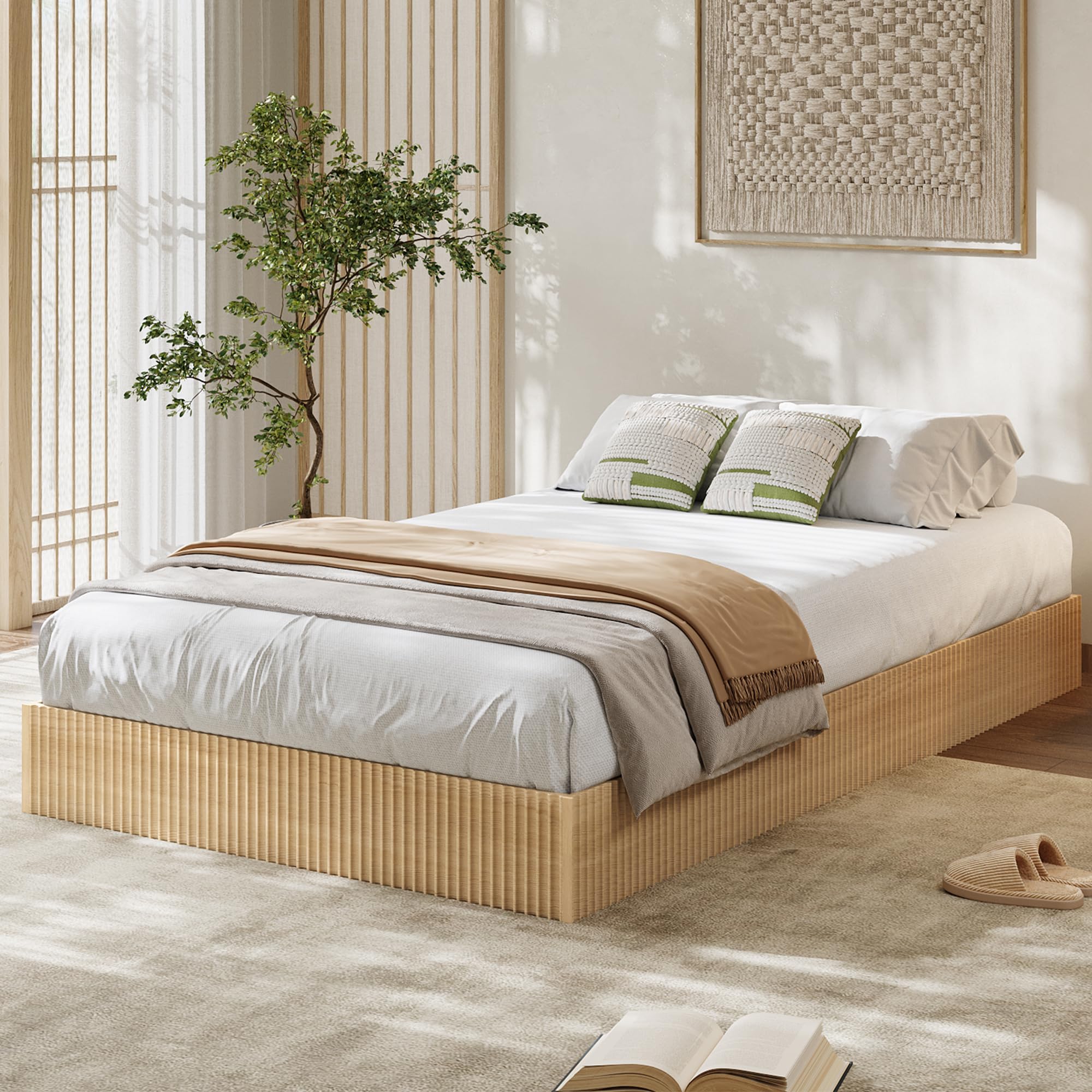 Garvee Twin XL Wood Platform Bed Frame with Fluted Design