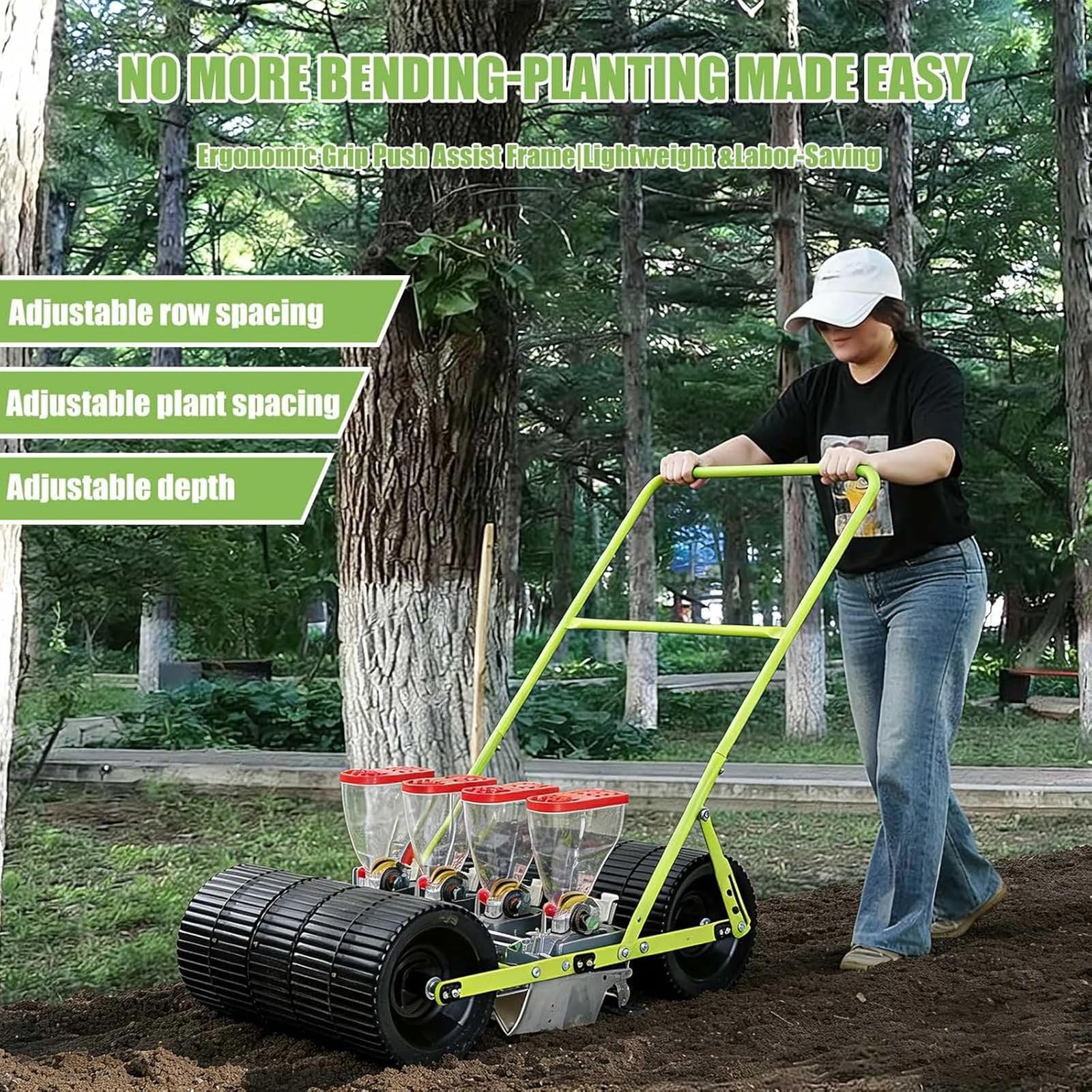 Sämaschine Hand,Gemüsesämaschine für Sojabohnen & ErdnüsseKohl, Radieschen,Sämaschine Rasen für Hobbygärtner Gartenstreuer, Einstellbarer Pflanzen Und Reihenabstand(Size:2line,Color:Stil-A)