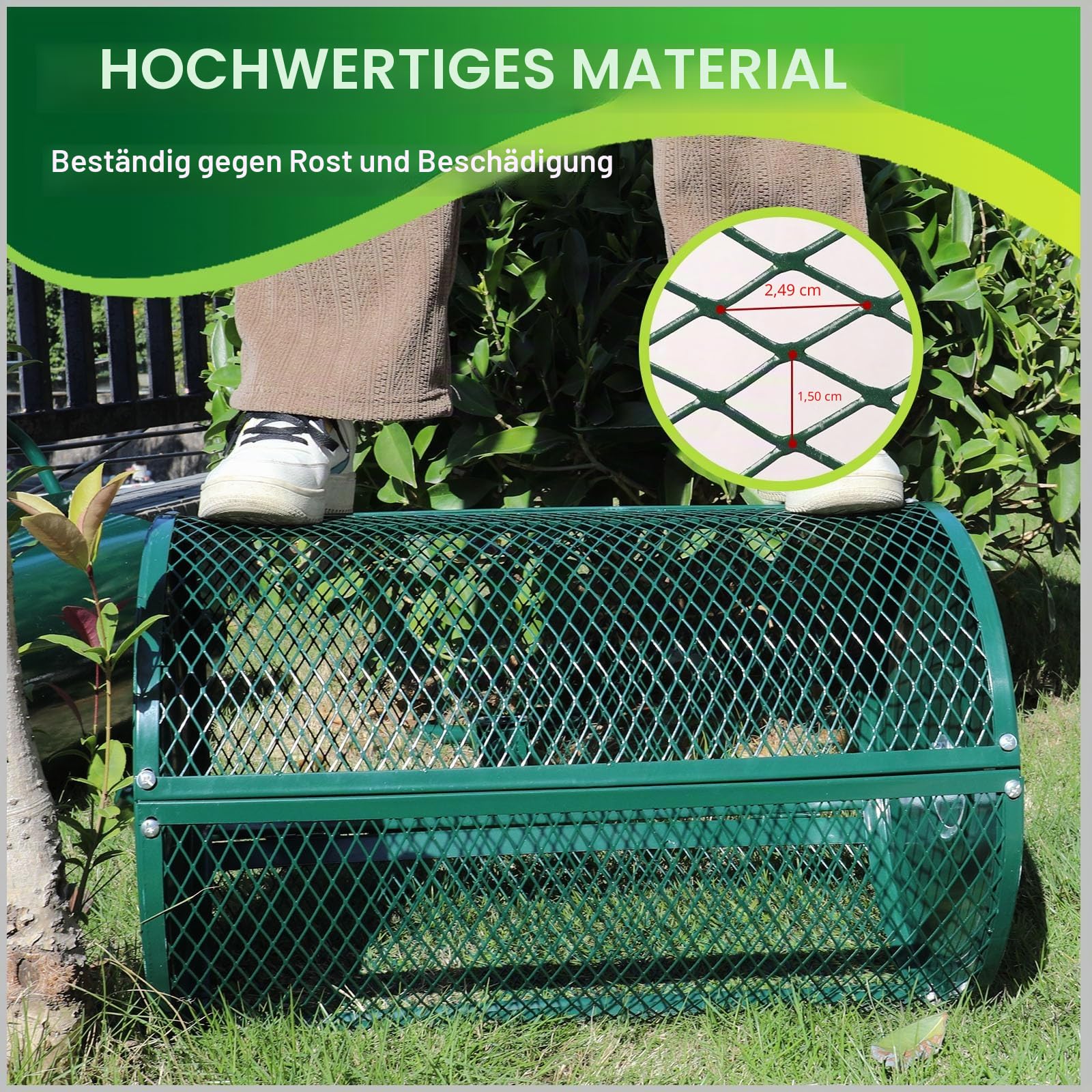 Kompoststreuer, langlebige Rasenwalze, Dungstreuer mit verbessertem T-förmigem Griff, Mutterboden-Streuer für Rasen- und Gartenpflege, Dungstreuer-Walze (40,6 cm-T-Grün-L)