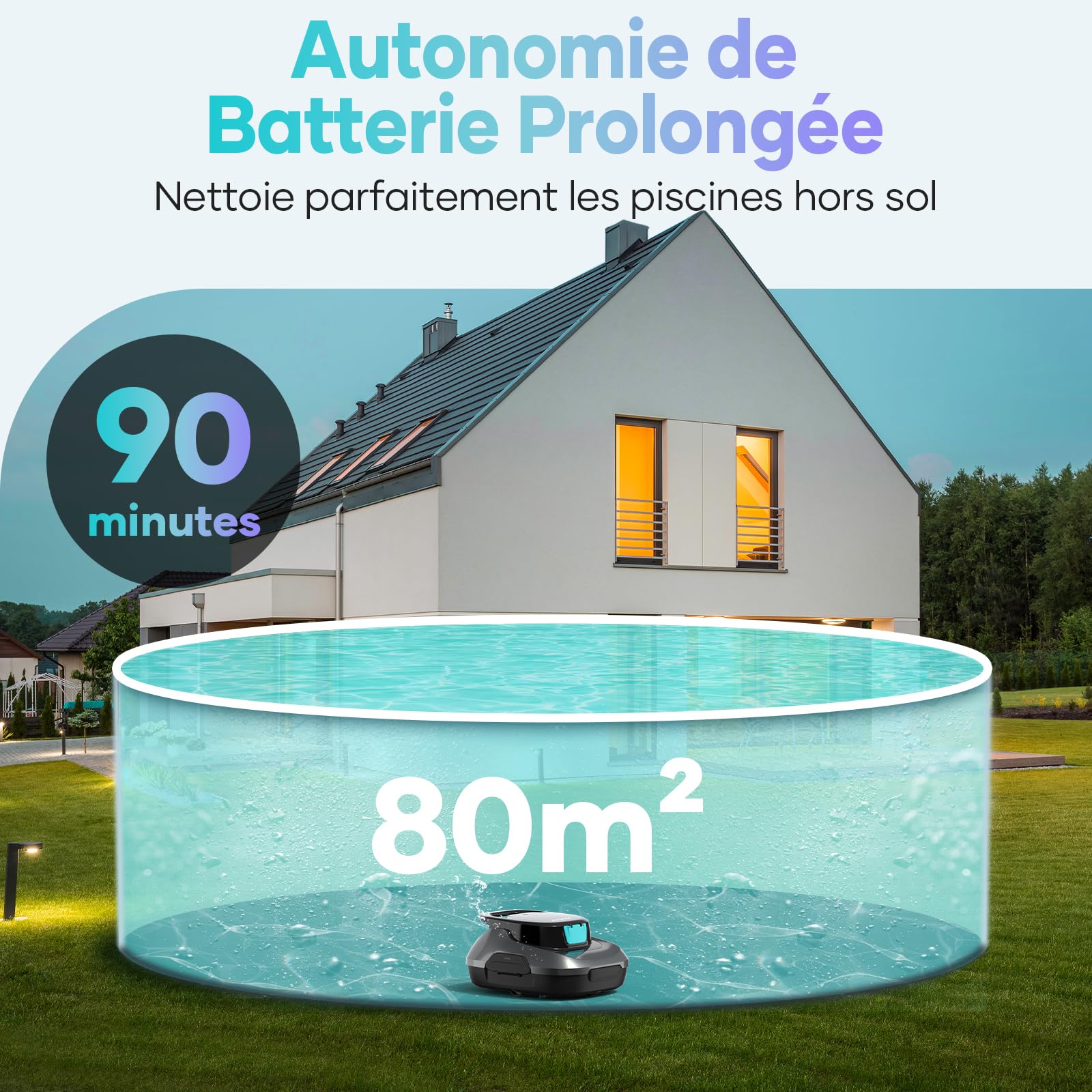 AIPER Kabelloser Poolroboter, Poolsauger Akku mit Doppelantrieb, Selbstparkend, Poolreinigungsroboter, Geeignet für Flache Pools bis zu 80 m2 (Dauer 90 Minuten) (Generalüberholt)