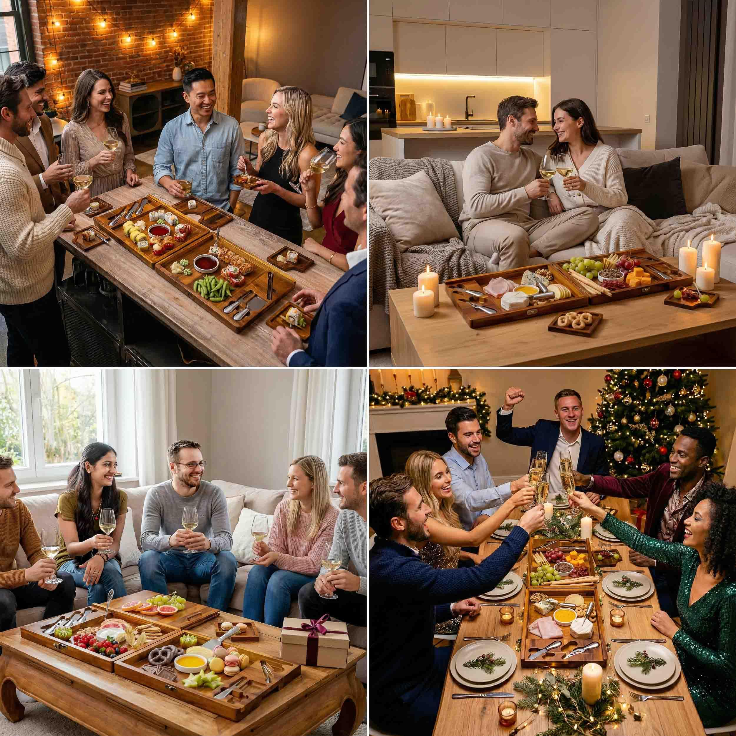Käsebrett mit Käsemesser Set für Große Gruppen – Akazienholz Servierbrett, EIN Upgrade von Bambus Charcuterie Boards und Cheese Boards – Servierplatte Holz Käseplatte, Frühstücksbrett – Geschenk Idee