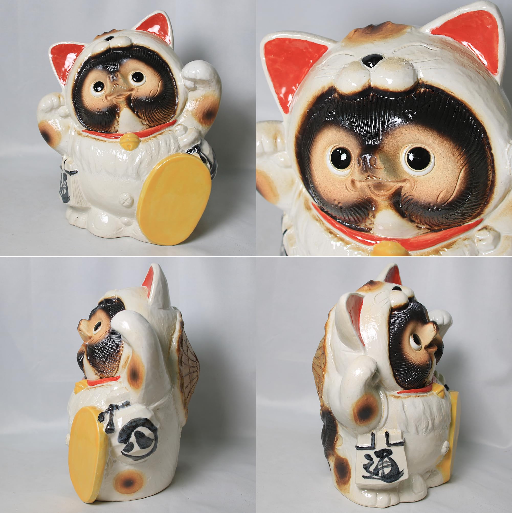 Amazon.co.jp: しがらき焼き 招き猫タヌキ 招きネコを被った狸 置物