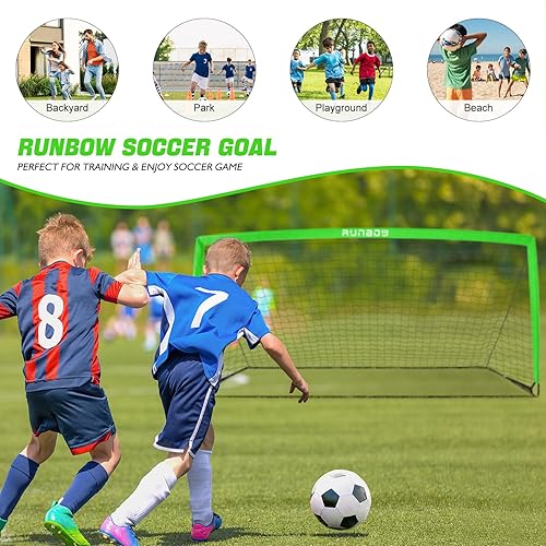 Miniatura 7 de RUNBOW 11x5.5' 9x5' 6x4' FT Kids Soccer Goal with Carry Bag, Portable Folding Soccer Net for Backyard Training, IndoorOutdoor Use for Youth and