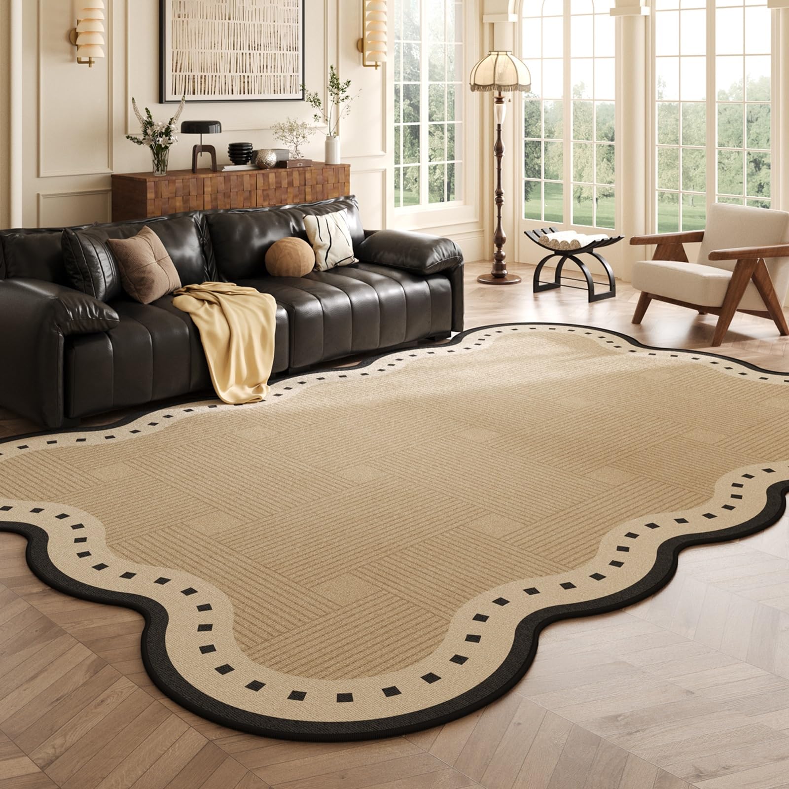 Alfombra de área mullida con forma irregular moderna y base resistente al deslizamiento 1