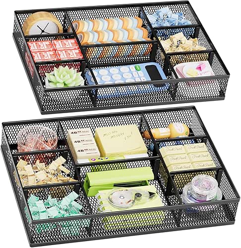 Marbrasse 2 Pack Desk Drawer Organizer, Mesh Drawer Organizer Tray
