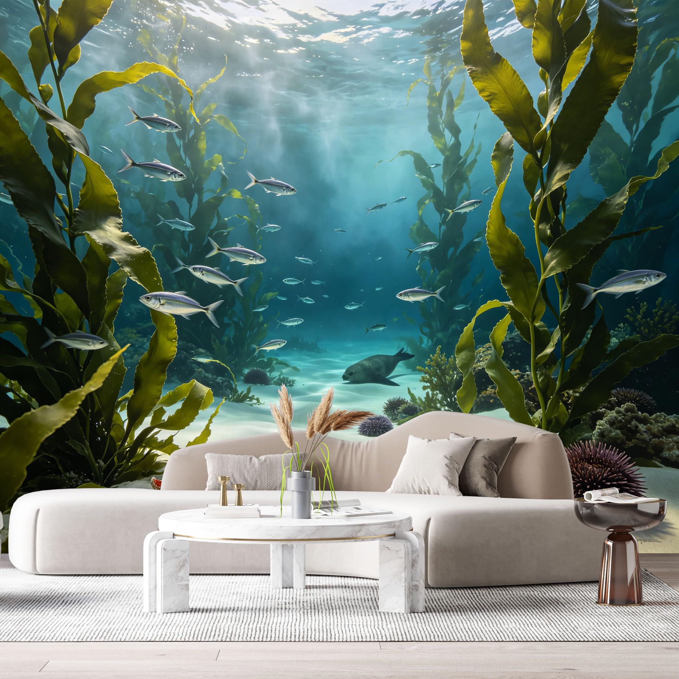 Custom Size Wall Murals Ocean Marine 3D Underwater Kelp Forest Starfish Seal SelfAdhesiveWall Fabric Removable Wallpaper Wall Decor for Living Room Bedroom Bathroom