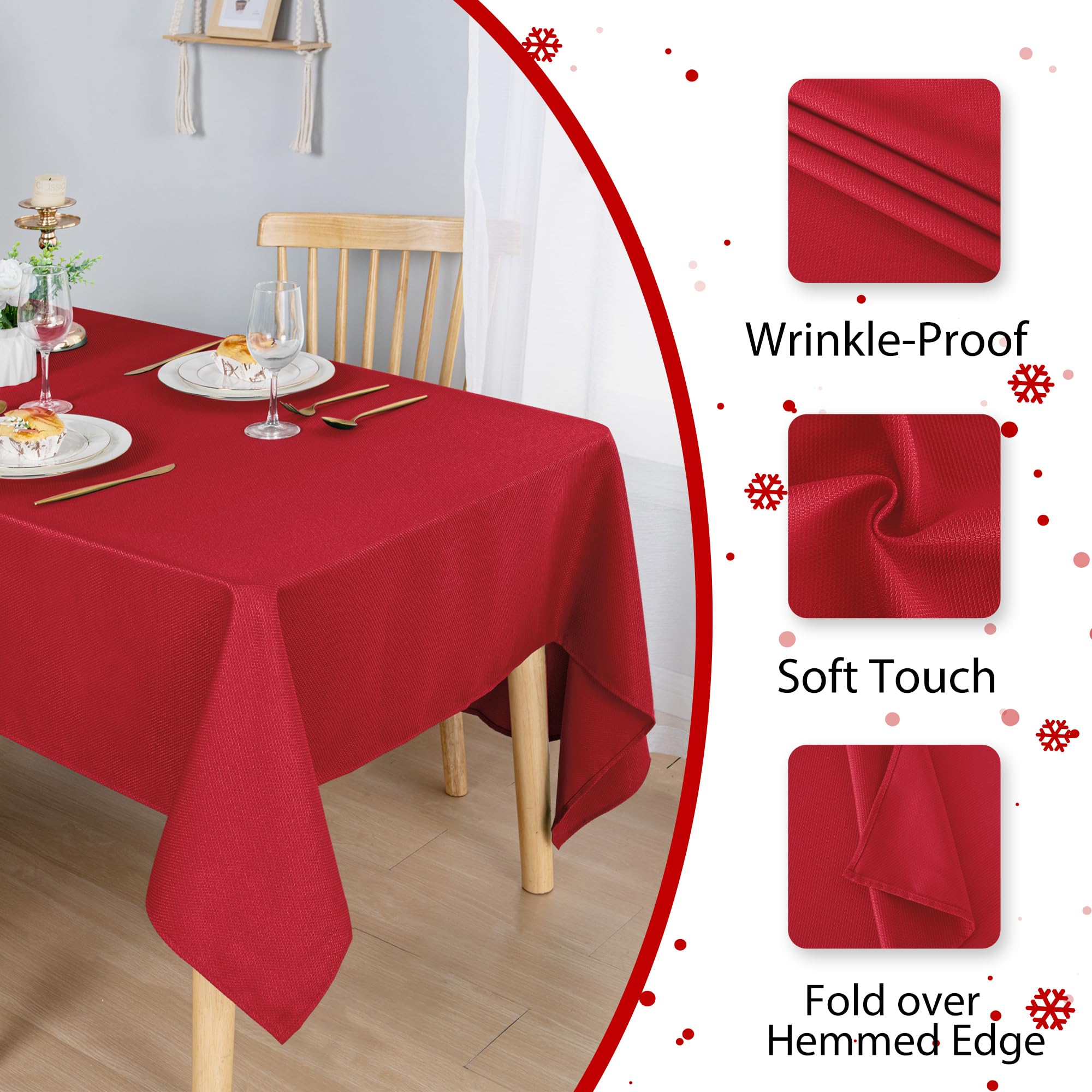 Hiasan Mantel rectangular texturizado, 137 x 274 cm, mantel rojo, impermeable, a prueba de derrames, resistente a las arrugas, resistente a la abrasión, mantel de poliéster para cocina, comedor,