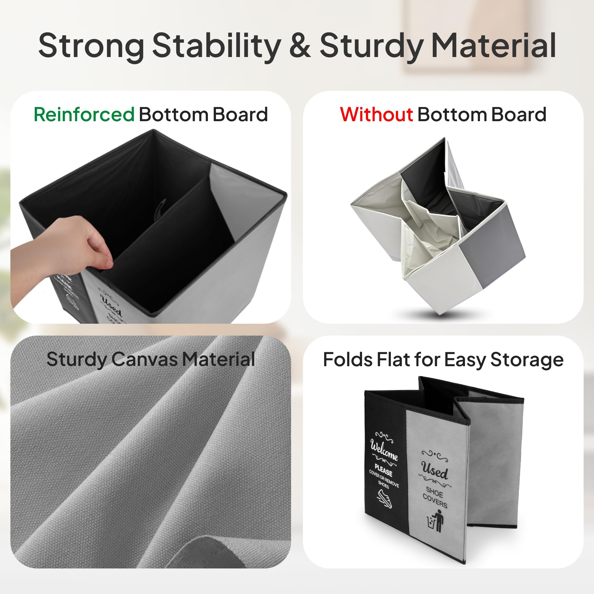 Caja grande de 2 compartimentos para zapatos, color negro y gris, suministros para agentes inmobiliarios, caja dispensadora de cubierta de zapatos desechable para casa abierta, contenedor de 4