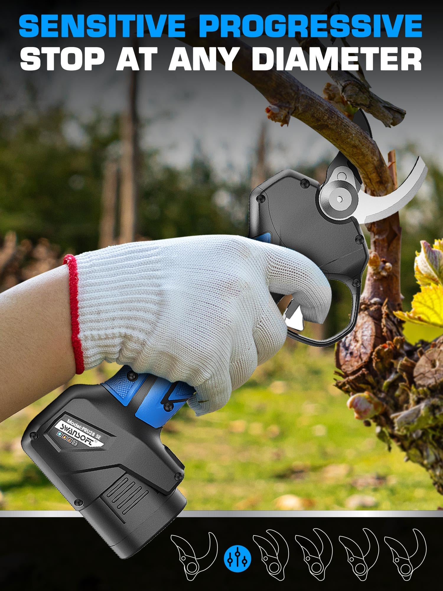 SWANSOFT PRU28 SE Sekator Elektryczny, 28mm Akumulatorowe Nożyce do Gałęzi, 16,8V 2Ah+2Ah 850W Nożyce Ogrodowe do Precyzyjnego Cięcia Róż i Winorośli