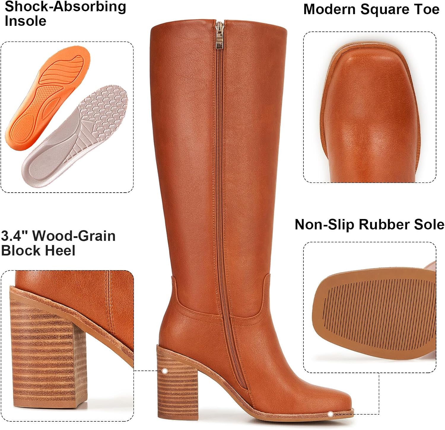 Women’s Knee High Boots – Fits Calf Sizes 13.3″–16.6″ (Sizes 5-12) | Ideal for Fuller Calves, Not for Extra-Wide Calves | Comfort Block Heel, Square Toe, Side Zip - Image 5