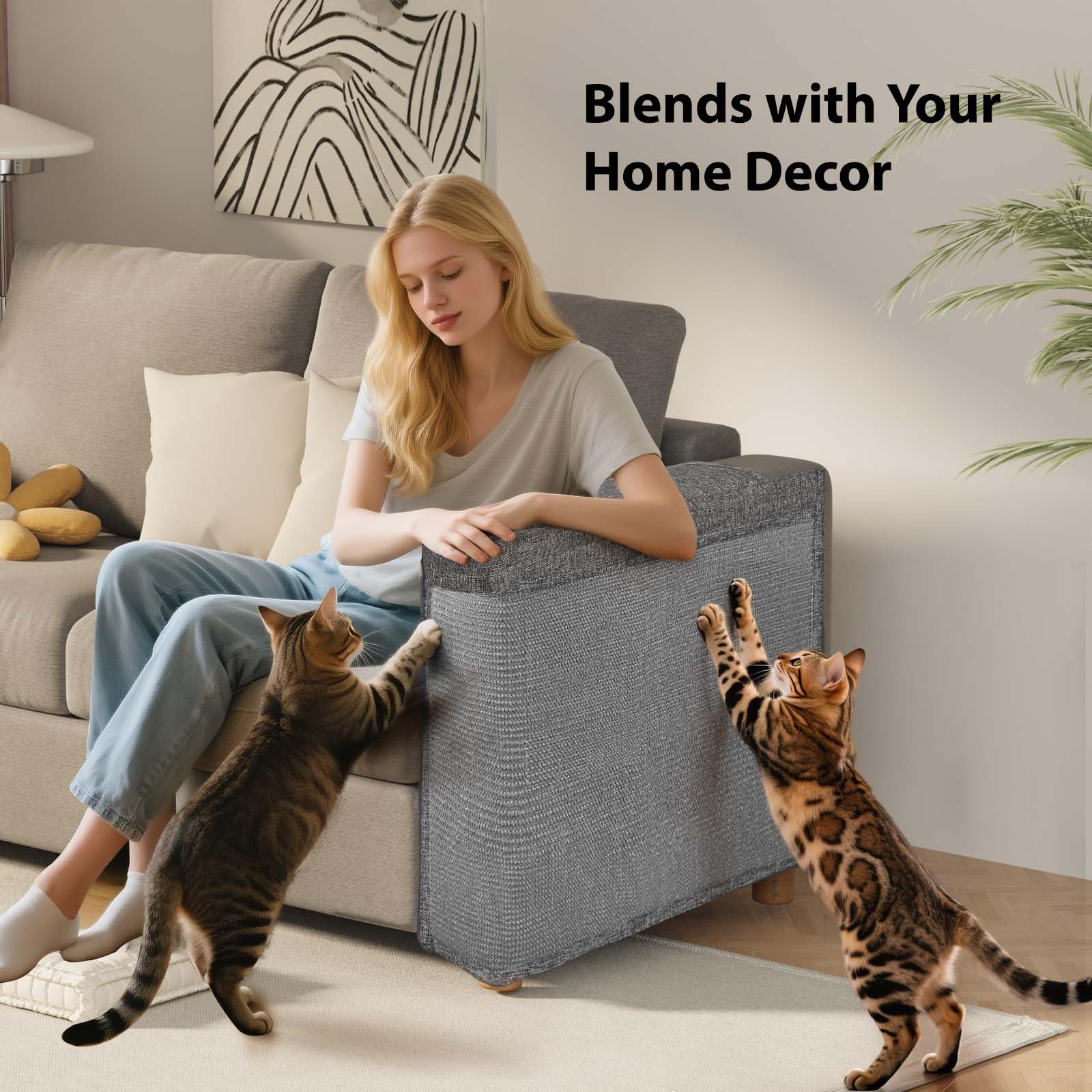 Protector de arañazos de gato para sofá, protector de sofá más grande de garras de gato, apto para ambos lados del sofá, rascador de esquina de sofá con cobertura ampliada, almohadilla de sisal a