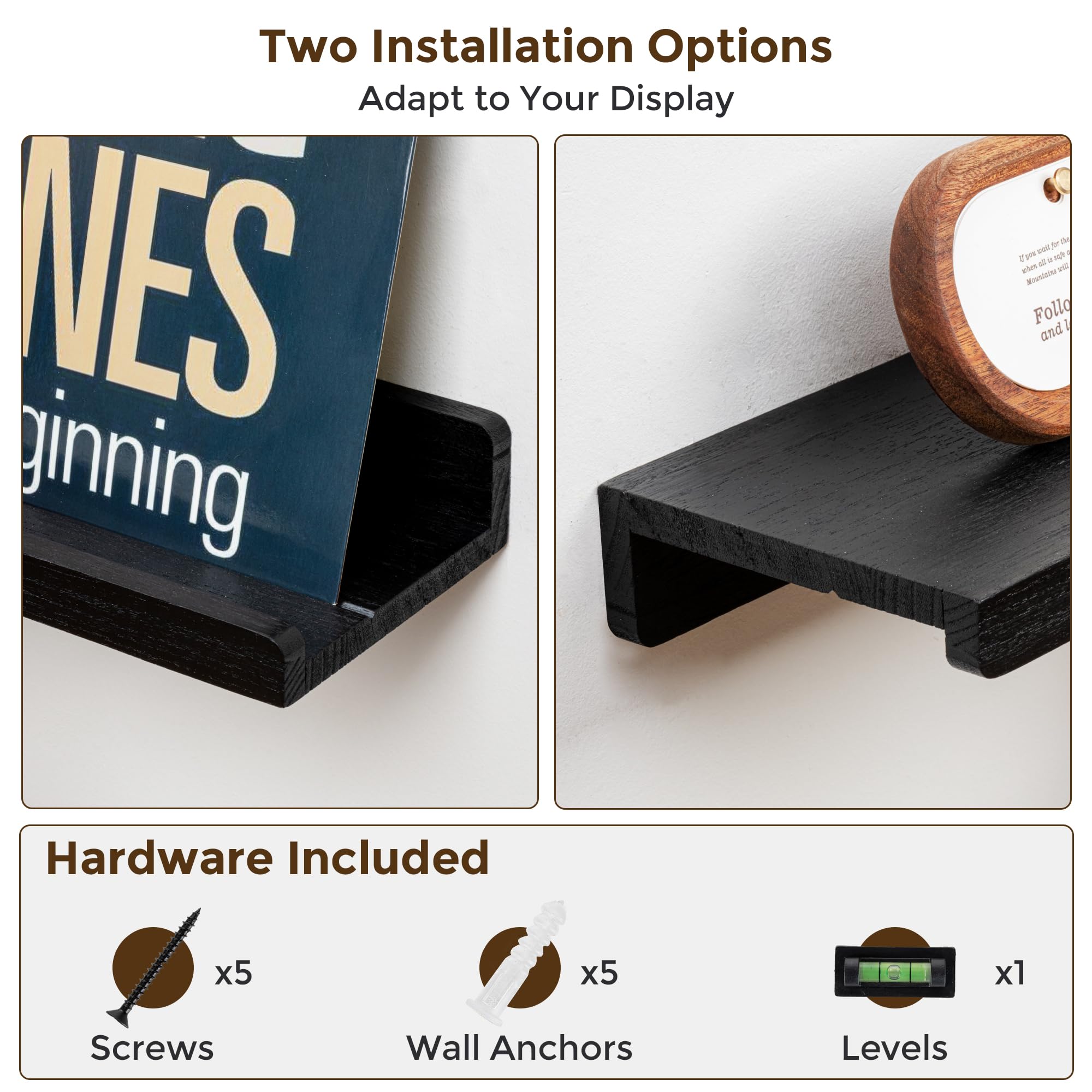 RICHFOCUS Juego de 2 estantes flotantes de madera natural de 24 pulgadas con borde para almacenamiento en pared, estantes flotantes para libros de guardería, sala de estar, baño, dormitorio, cocina,