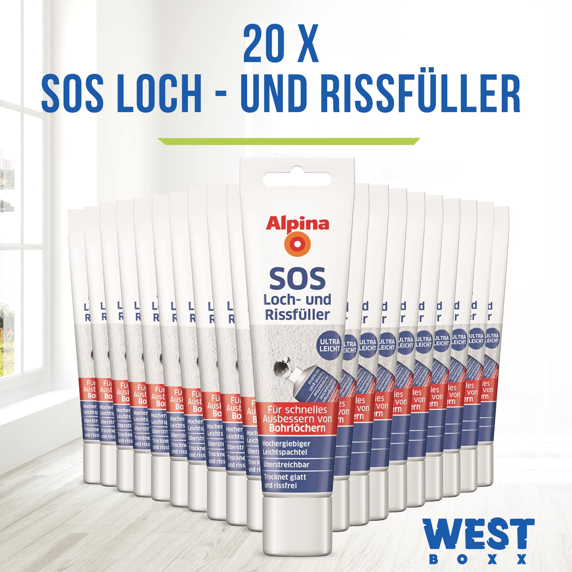 Box aus 20x Loch- und Rissfüller 100 ml für eine glatte & rissfreie Oberfläche, Fertigspachtel innen für Wand & Decke