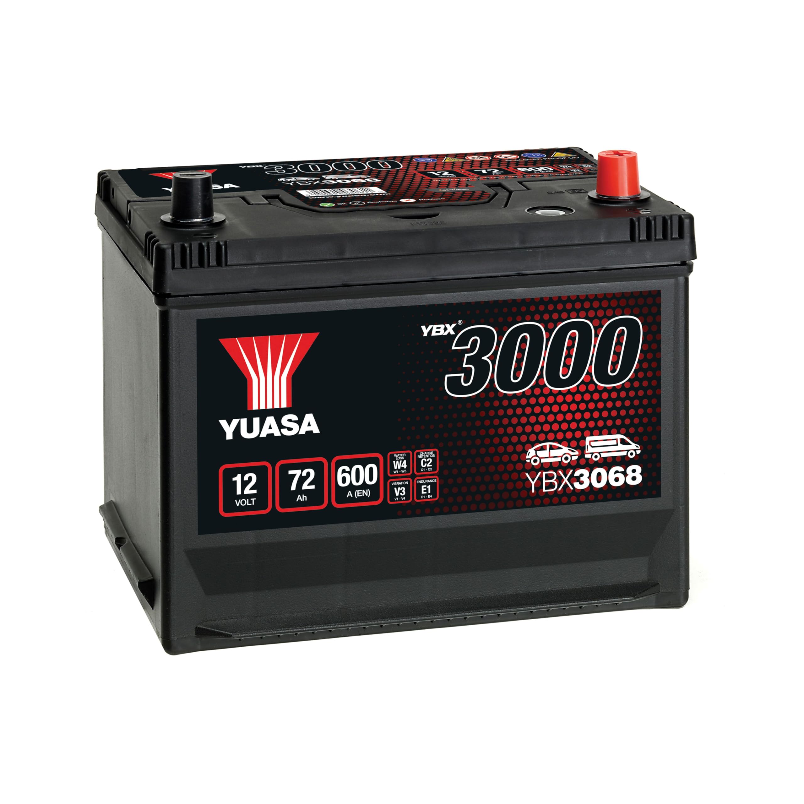 Yuasa YBX3068 12V 72Ah 600CCA Sealed Maintenance Free High Performance Car Battery