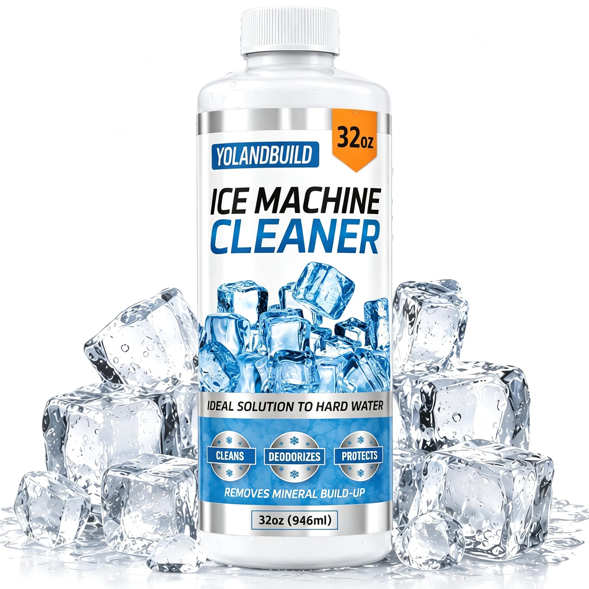 Ice Machine Cleaner Maker Descaler - 32 fl oz (8 Uses) Nickel Safe Ice Maker Cleaner Solution - Compatible with Whirlpool 4396808, Scotsman,Manitowoc,Hoshizaki, GE Opal Cleaning Kit