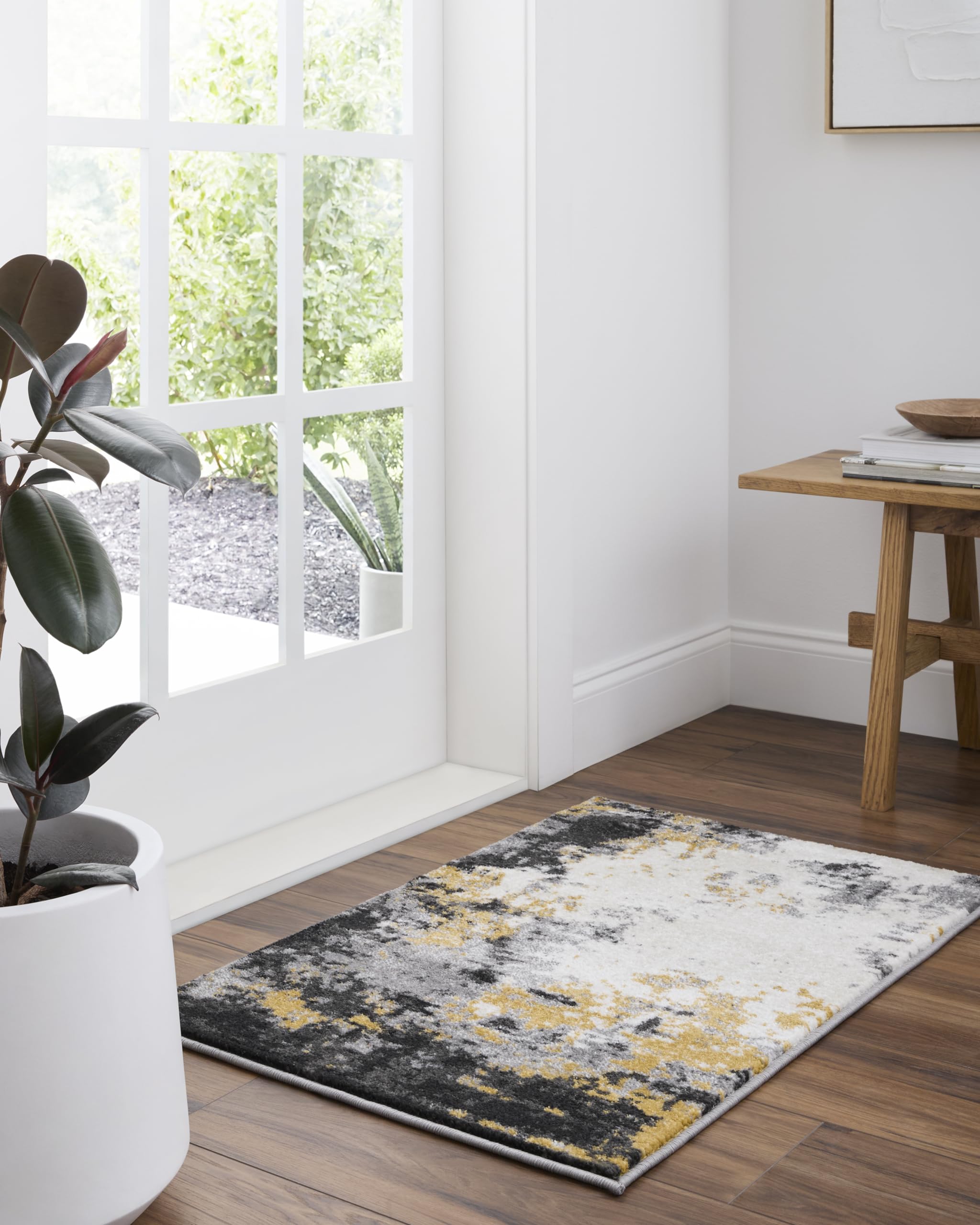 Livabliss Area Rugs - 2x3 Pepin Modern Abstract Black Rug for Living Room Bedroom - Small Charcoal Gray Mustard Boho Stain Resistant Carpet for