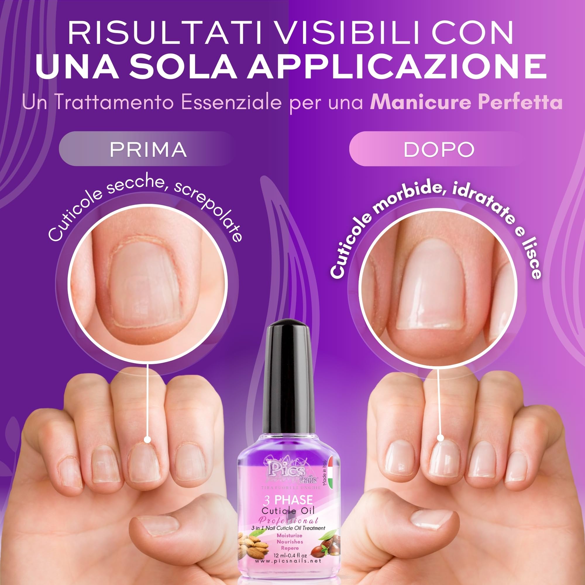 Olio Cuticole Unghie Premium 12ml | Made in Italy | Formula per Cura delle Cuticole Con Olio di Ribes Nero, Mandorle,Jojoba e Semi di Lino - Rigenerante ed Idratante per Cuticole Secche e Irritate