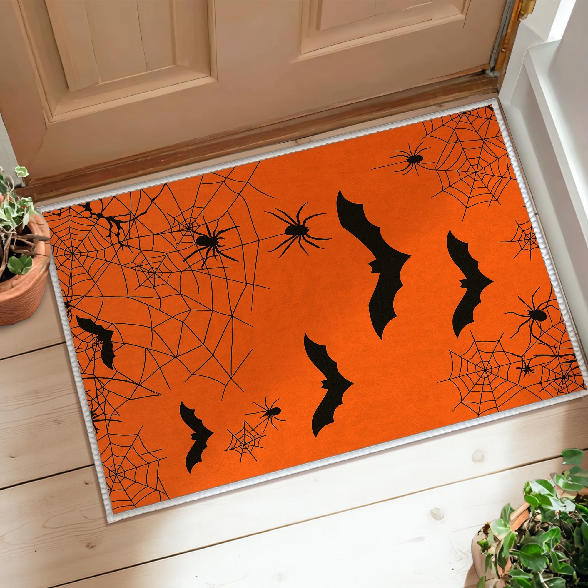 Tapis de couloir Halloween orange antidérapant et robuste pour cuisine