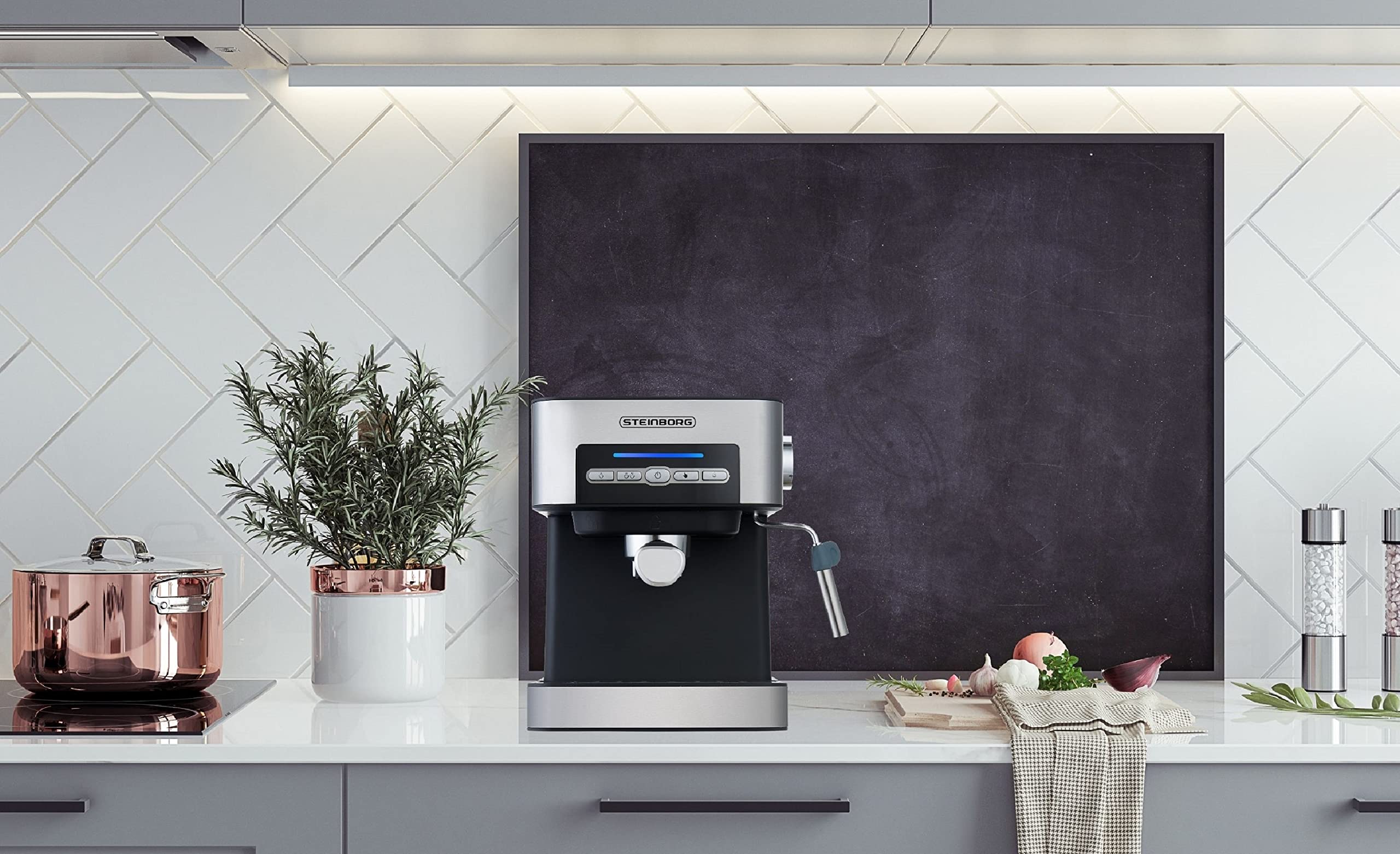 Steinborg Espressomaschine Siebträgermaschine 15 Bar 1,6 Liter Wassertank Milchaufschäumer