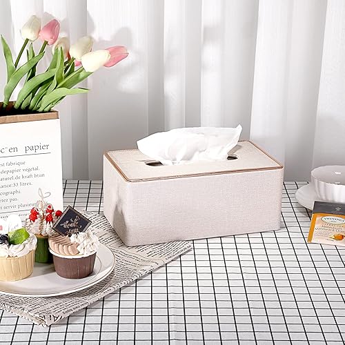 Miniatura 9 de Sumnacon Funda rectangular de cuero para caja de pañuelos con fondo magnético, funda decorativa de poliuretano para baño, sala de estar, dormitorio,