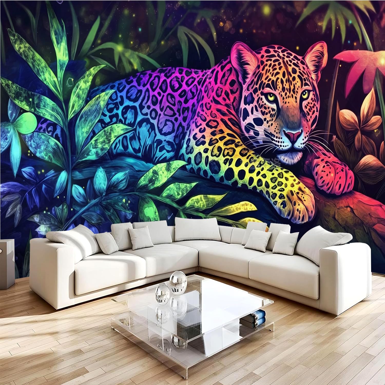Carta da parati effetto 3D Leopardo 366x 254 cm Murale Non Tessuto Colorato Astratto Animale Fotomurale Stampa HD Moderna Poster Per Soggiorno E Camera Da Letto Design 1M3676