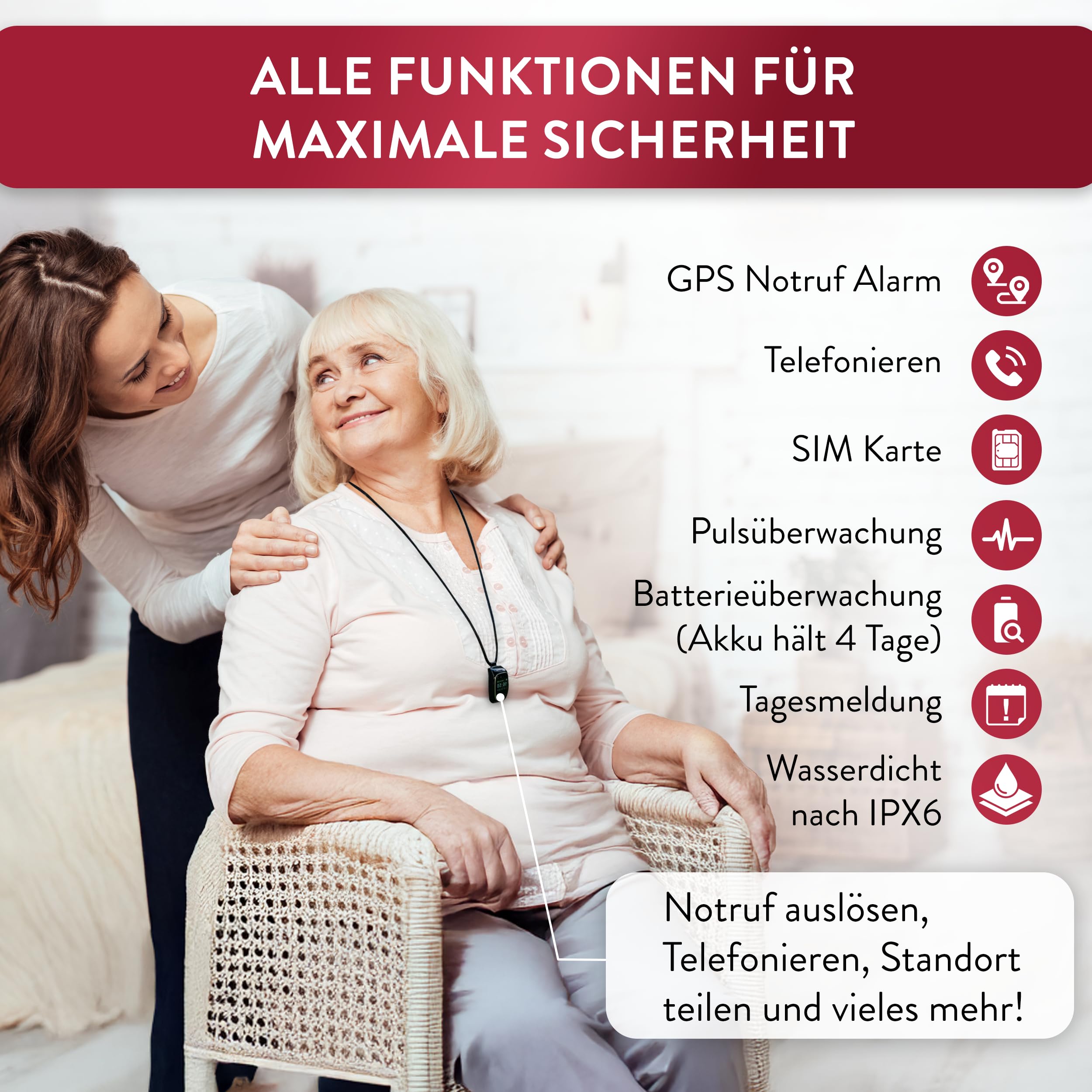 tellimed Solino PRO 4G GPS Senioren Notruf Uhr mit Telefonfunktion, SIM Slot & ohne ABO - Einfache Bedienung & maximale Sicherheit - Seniorenuhr mit Notrufknopf für Senioren & Erwachsene