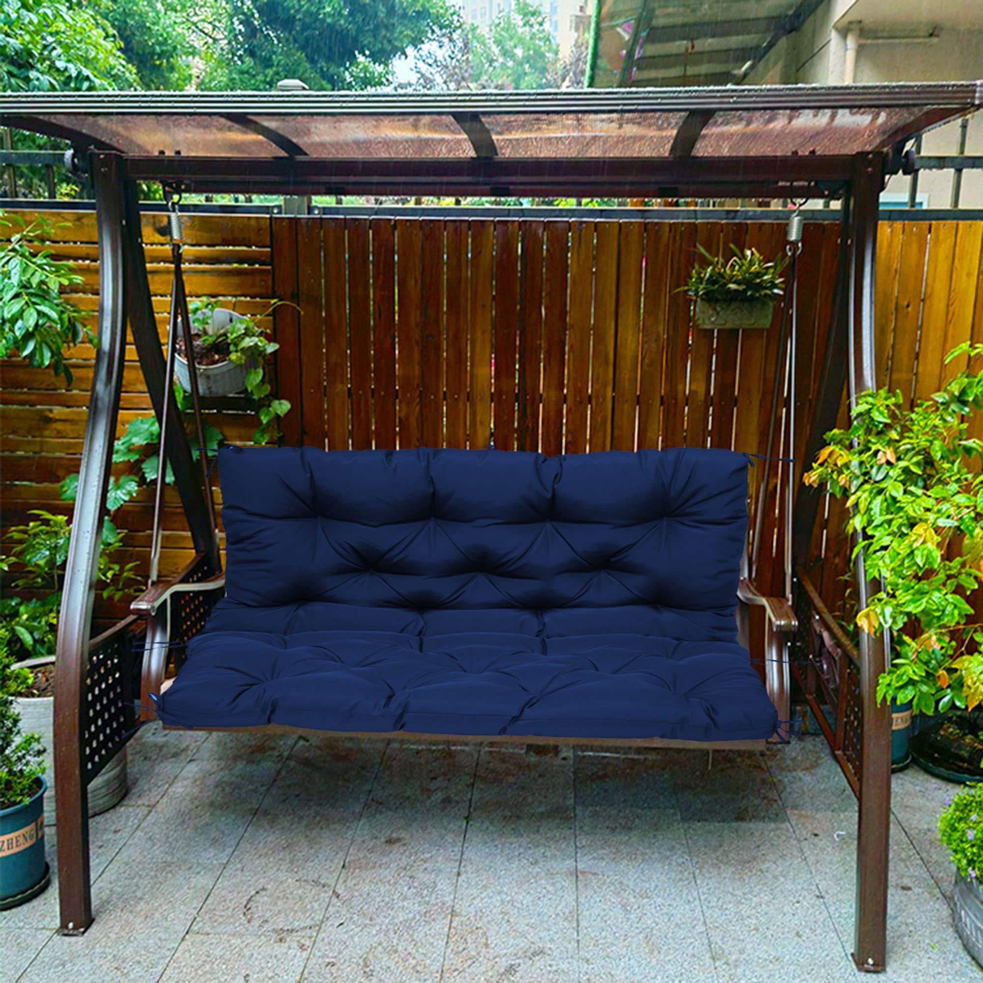 Cuscino impermeabile per dondolo spesso 10 cm, per 2-3 posti, colore blu, baldacchino di ricambio, con schienale, 100 x 100 x 10 cm, per uso esterno in giardino