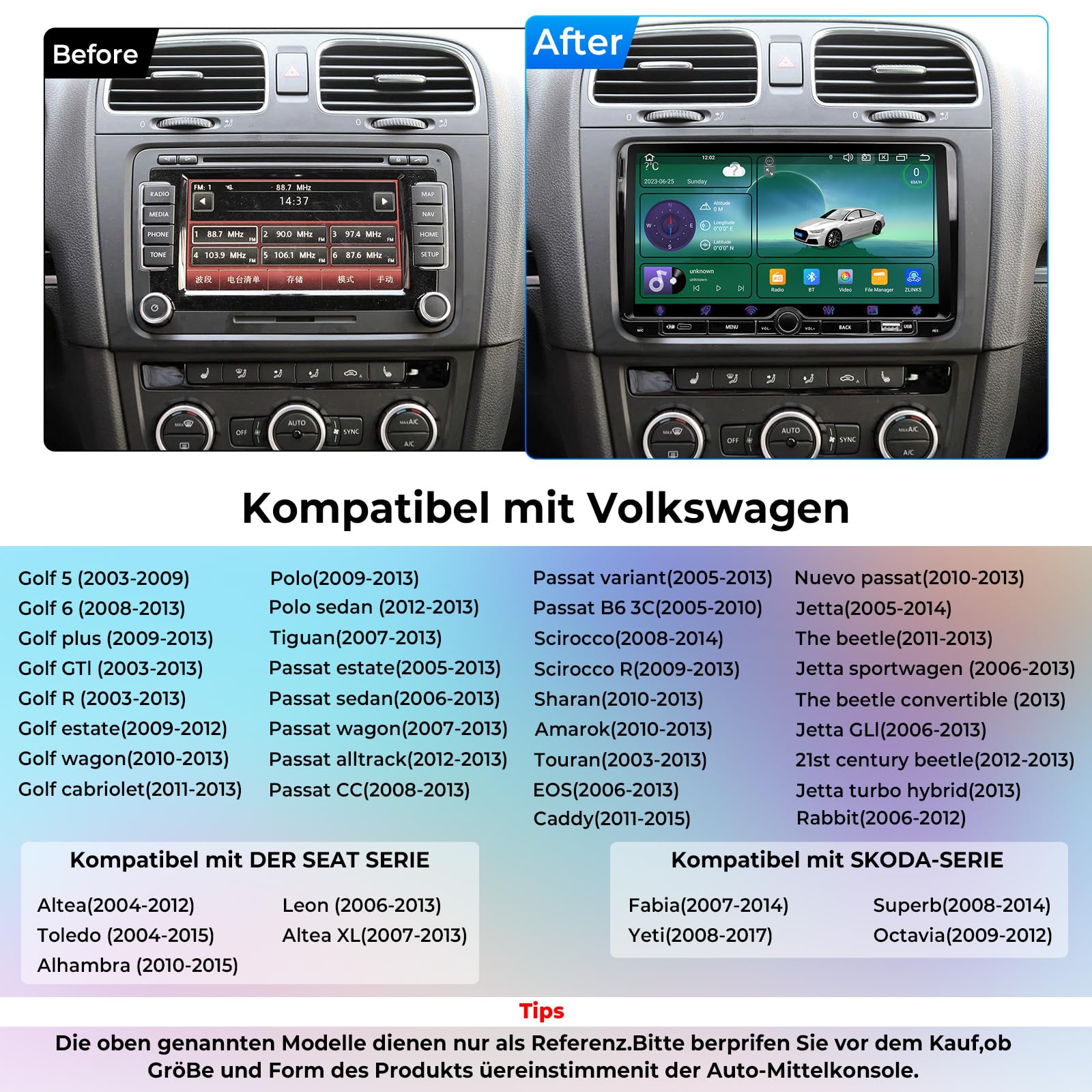 Autoradio Android 14 2 DIN 9" Per VW Sharan 2010-2022 – 4+64GB, CarPlay, GPS, Bluetooth, Retrocamera E SWC