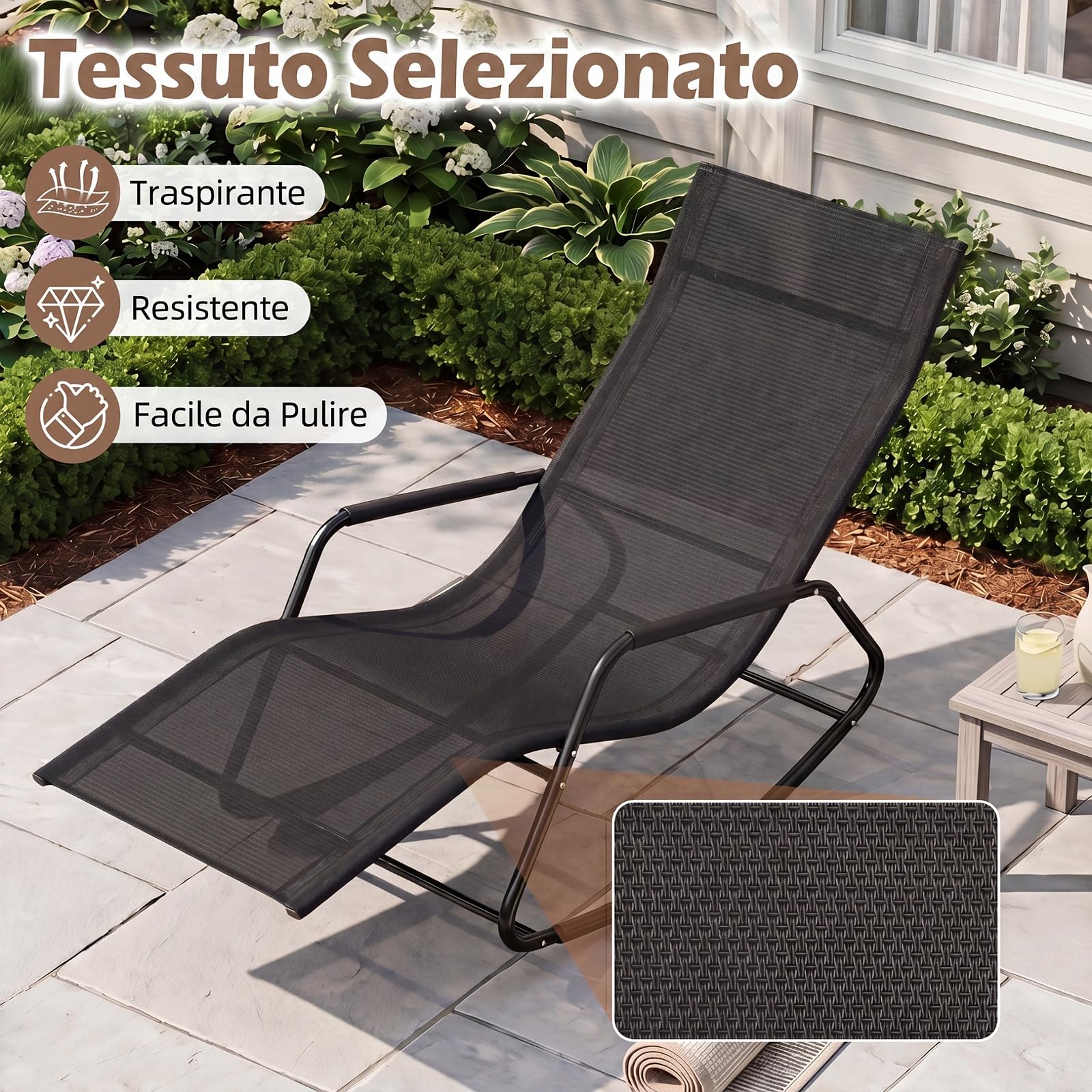 COSTWAY Lettino Prendisole Giaridno, Braccioli, Portata 160 kg (Nero)