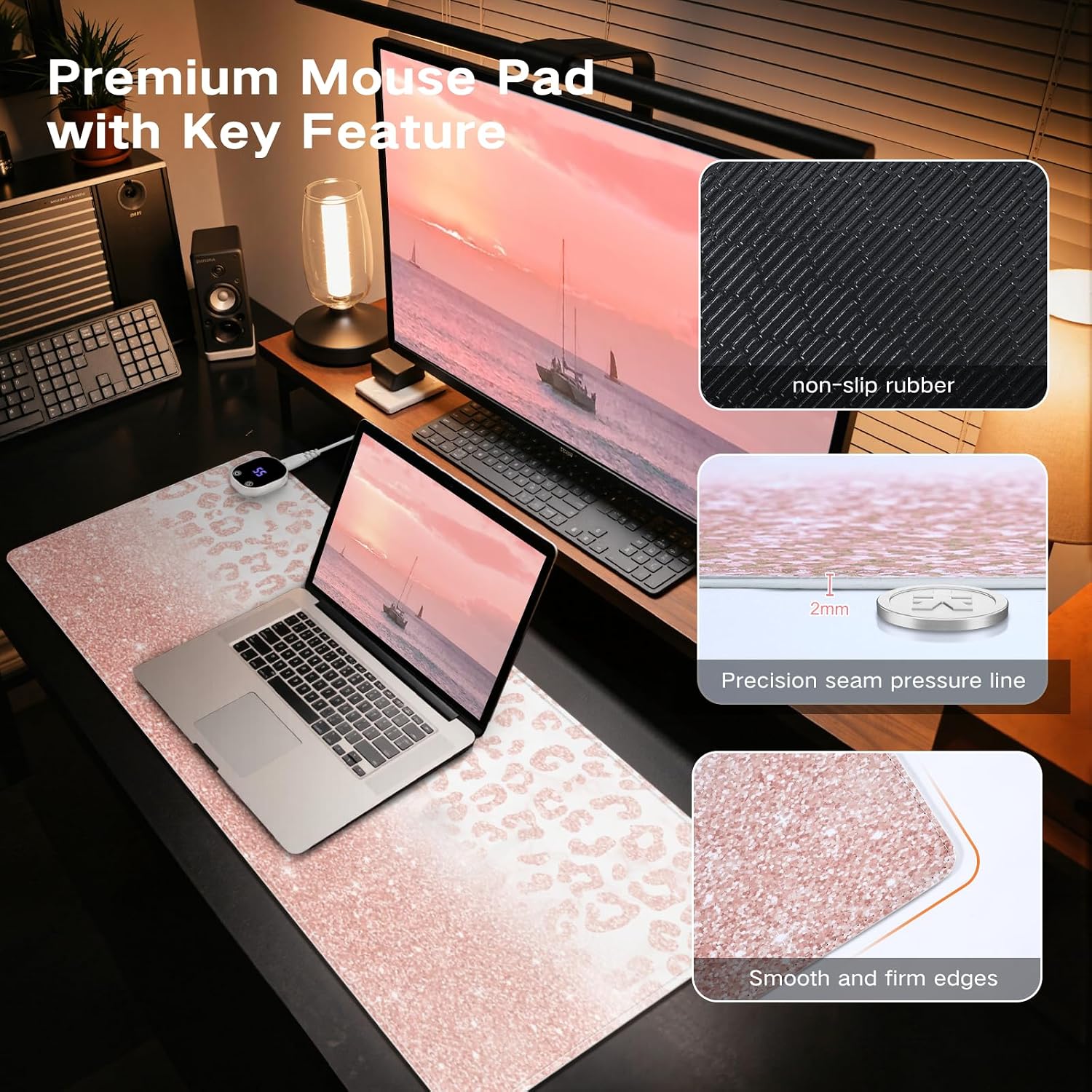 HAOCOO Heated Desk Pad Mat, 4-Levels Adjustment Keyboard and Mouse Pad, Durable Extended Computer Pad, Non-Slip Desk Protector Matt Work from Home Accessories