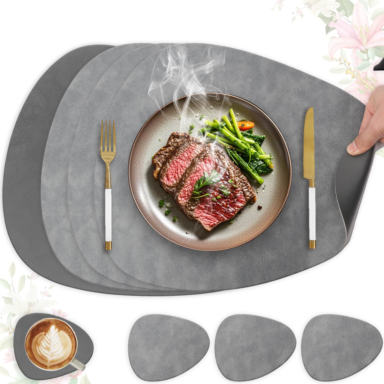Heli MAIO Tischsets und Untersetzer 4er Set,Platzsets Abwaschbar und Doppelseitigen rutschfest Platzdeckchen,Tischset Leder Kunstleder,Platzdeckchen wasserdicht