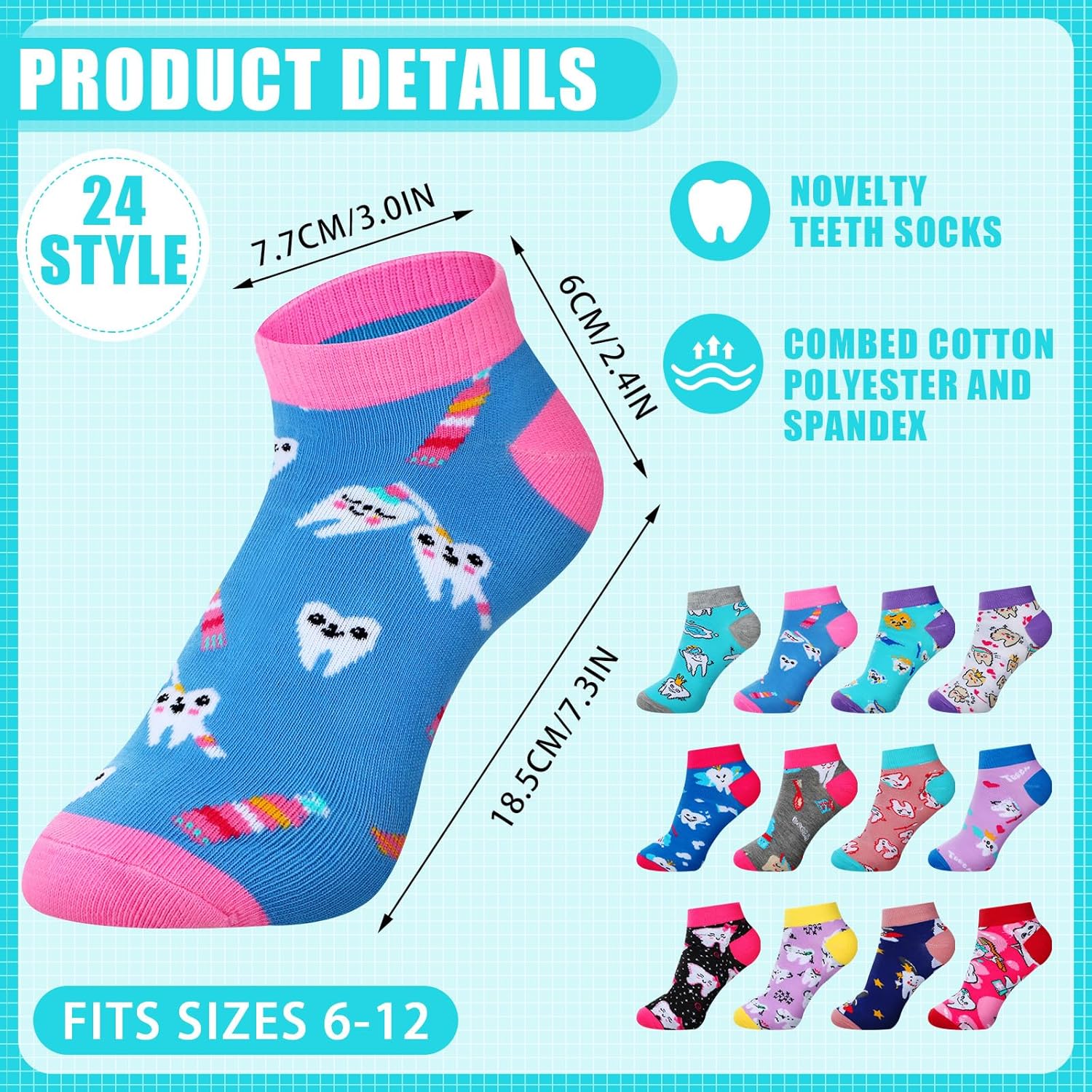 Mepase 12 Pairs Women Teeth Socks Dentist Gift Dental Assistant Gift Oral Hygienist Stuff Novelty Teeth Ankle Sock for Women Dentist Dental Assistant Hygienist Graduation Stocking Stuffer Party Supply