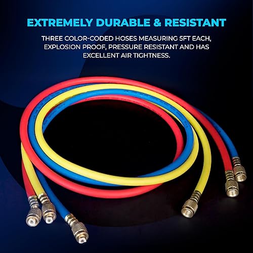 Miniatura 7 de Juego de manómetros digitales HVAC con medidores de CA, medidores de freón con 88 refrigerantes, juego de medidores automotrices con abrazaderas de