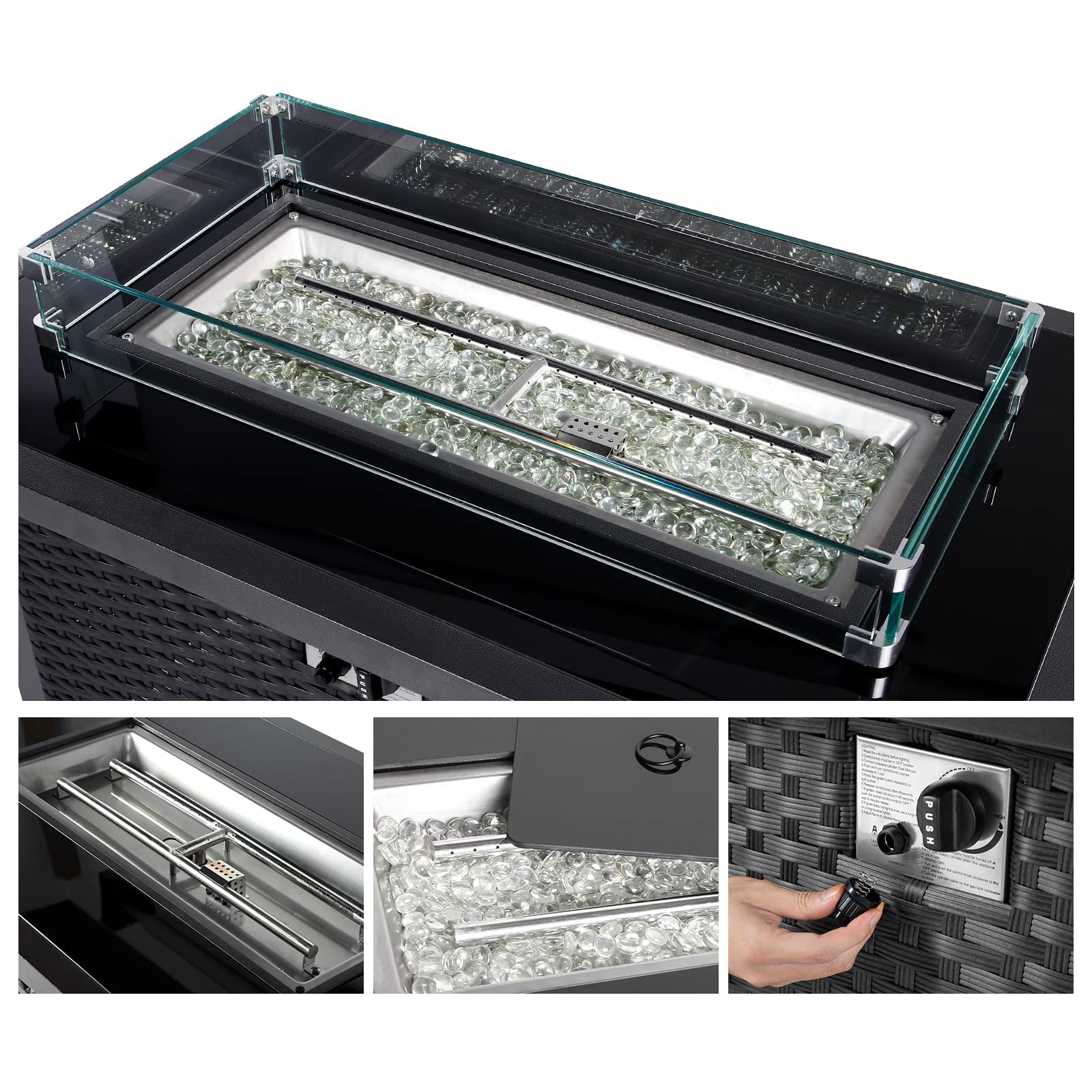 UMAX 44in Outdoor Propane Gas Fire Pit Table, 50,000 BTU AutoIgnition