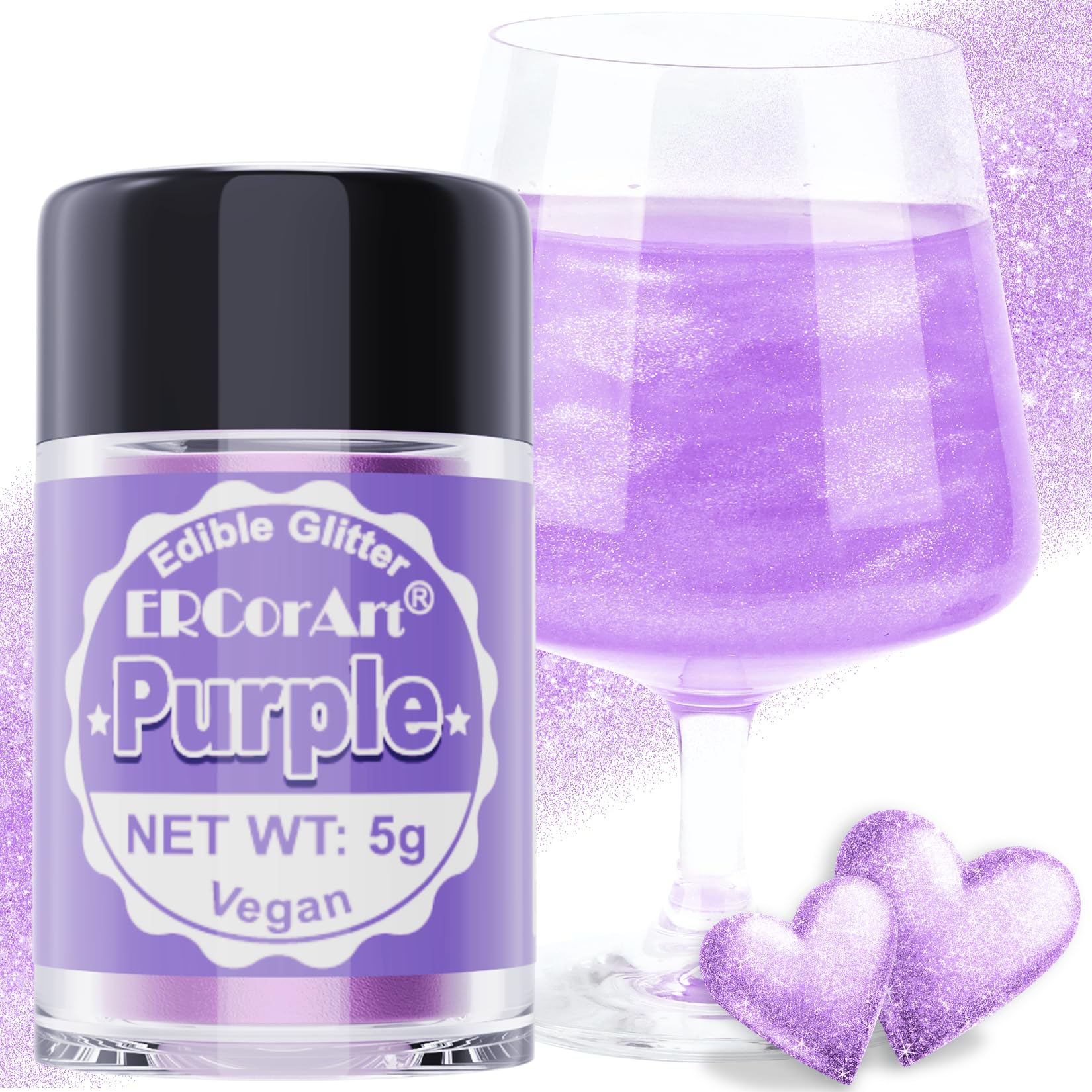 Edible Glitter - Purple Luster Dust Edible for Drinks Cakes, Food Grade Cake Decorating Shimmering Glitter, Sprinkle Powder Glitter for Cocktails, Strawberries, Chocolates, Cookie - 5g