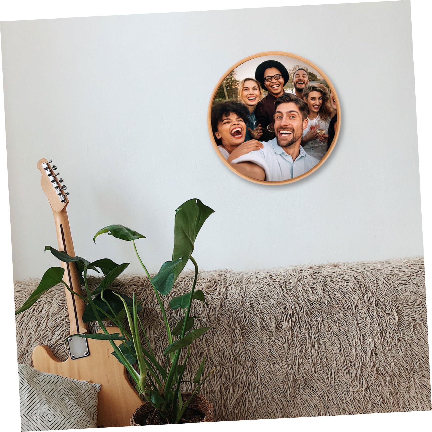 Cornice Decorativa Tonda in Legno Supporto da Tavolo, Portafoto per Esposizione di Foto e Dipinti, Design Semplice per Arredamento Casa e Visualizzazione Creativa 35cm