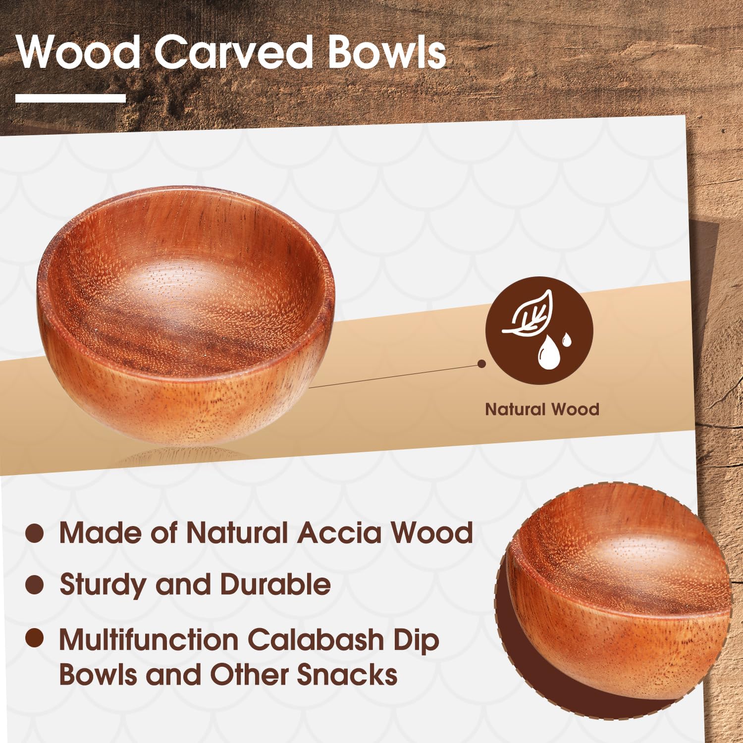 Skylety Cuencos de madera de acacia pequeños cuencos redondos de madera tallada a mano para servir palomitas de maíz, pasta, caramelos, cereales, coco, frutos secos, salsa, aperitivos, cocina (20