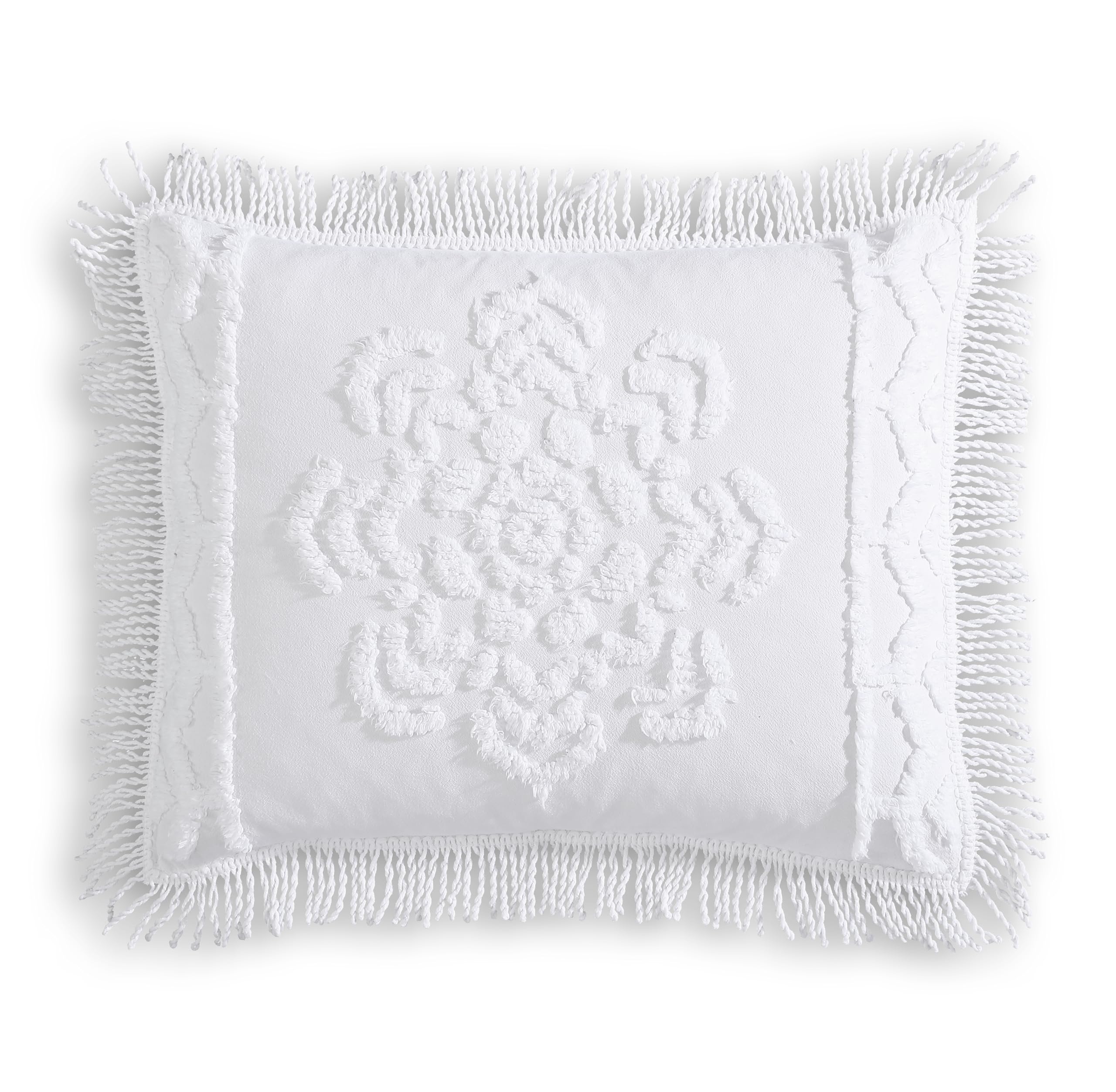 Lotus Medallion Chenille Bedding Standard Pillow Sham, 100% Cotton, White