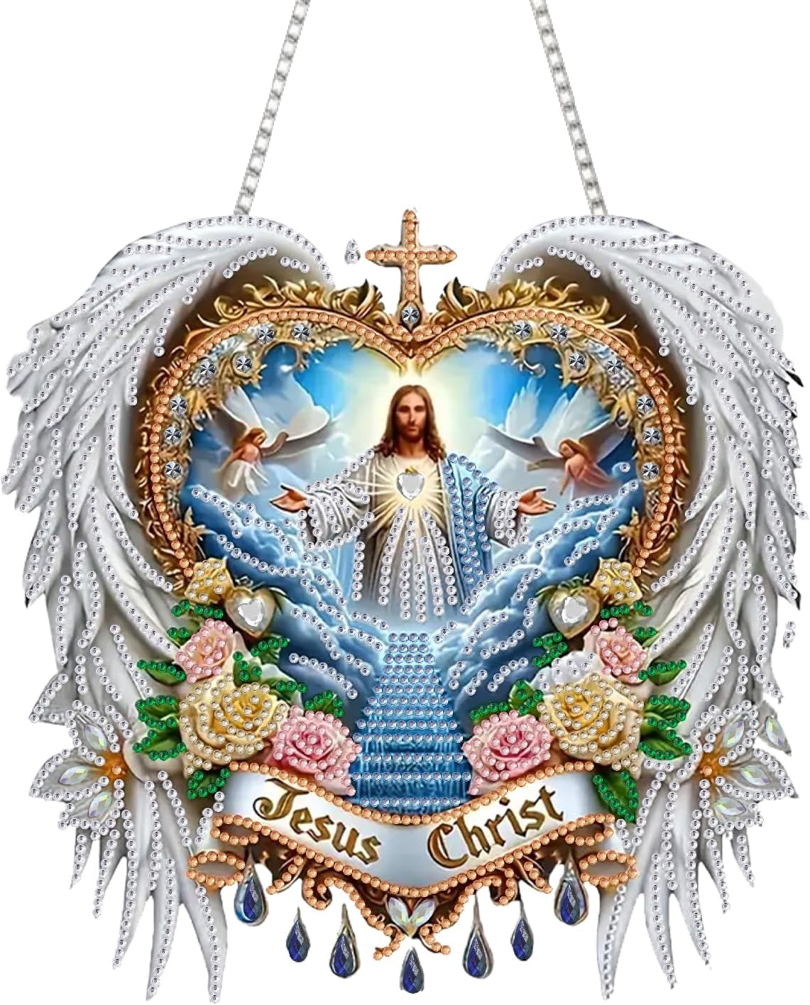 STGLCR Religion Jesus Diamond Painting Kits Hanging Pendant, Special Shaped Crystal DIY Cross Diamond Art Hanging Sign Double-Sided Pattern Window Pendant Ornament for Christmas Home Decor and Gift