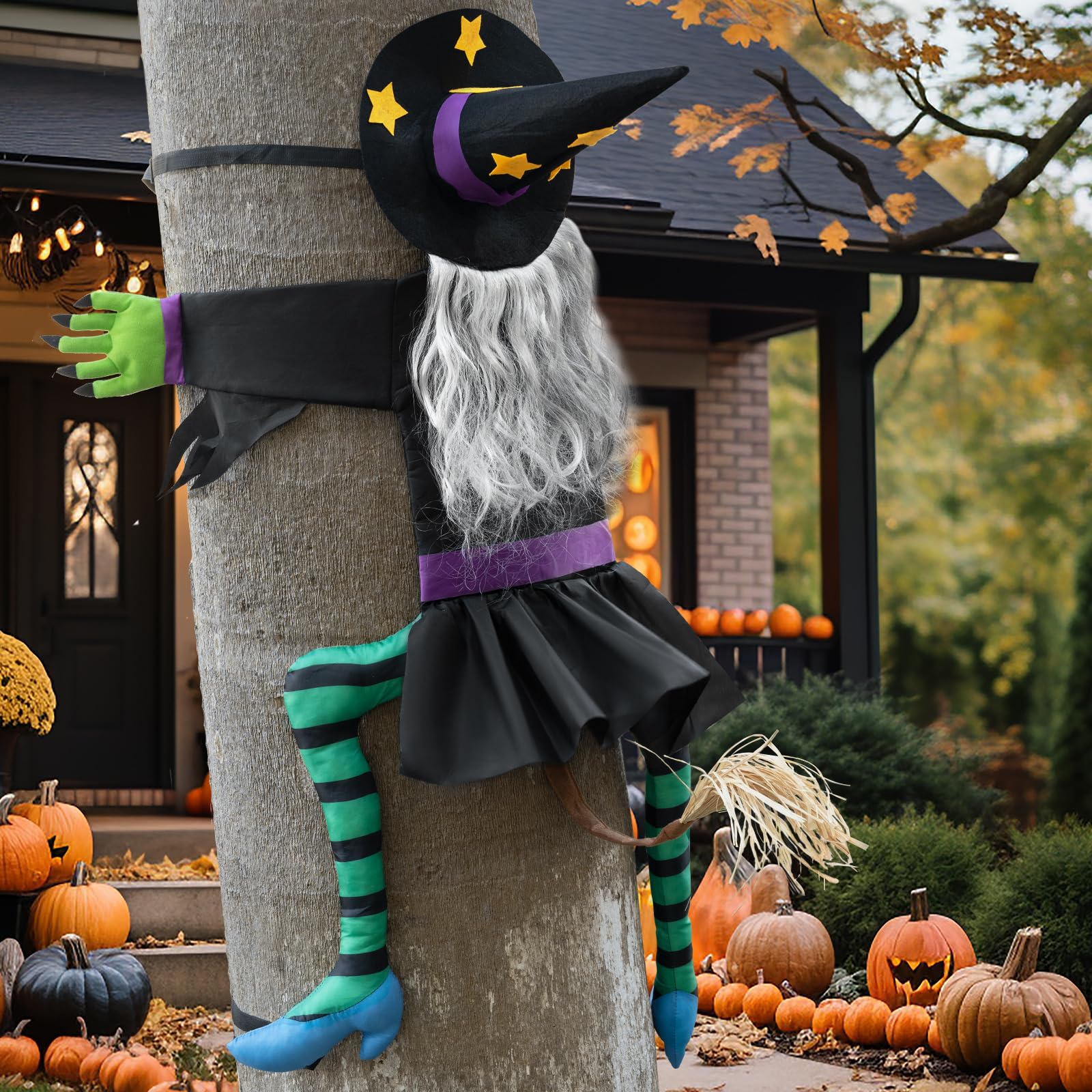 Bswalf Crashing Witch for Halloween Decorations Outdoor: Hilarious Witch Decor with Adjustable Band for Tree Porch Door
